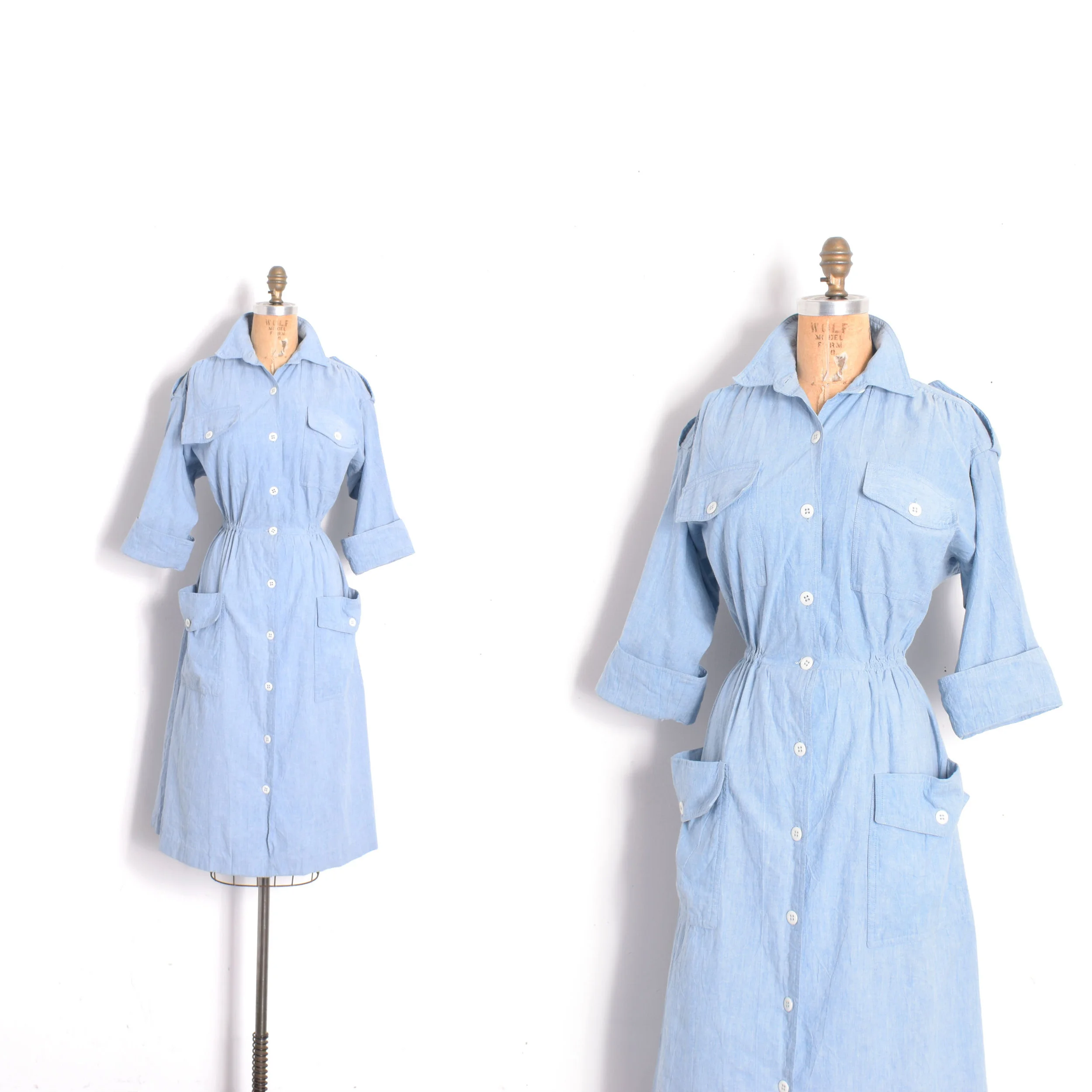 1980s Chambray Button Up Dress-medium
