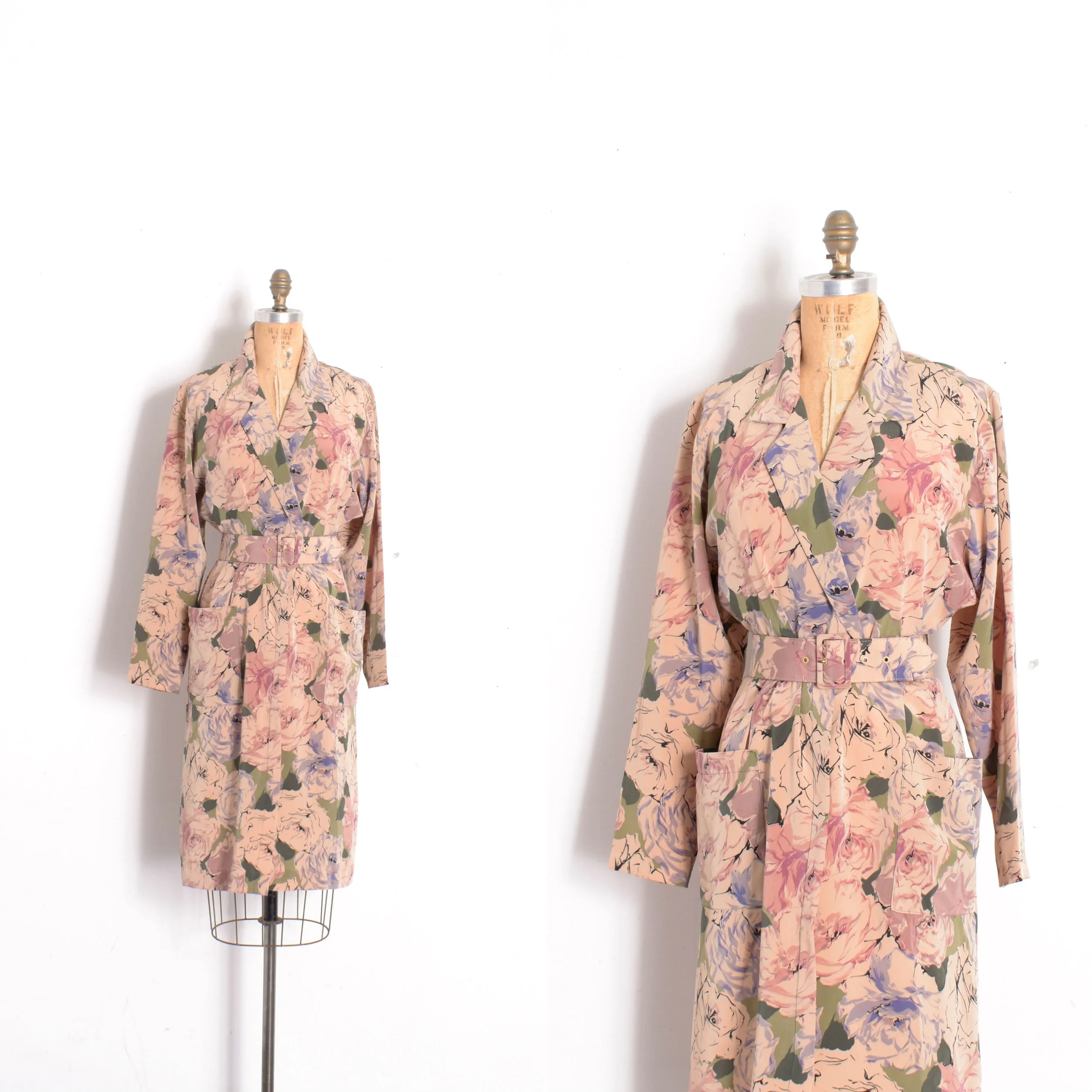 1980s Cabbage Rose Shirtdress-medium