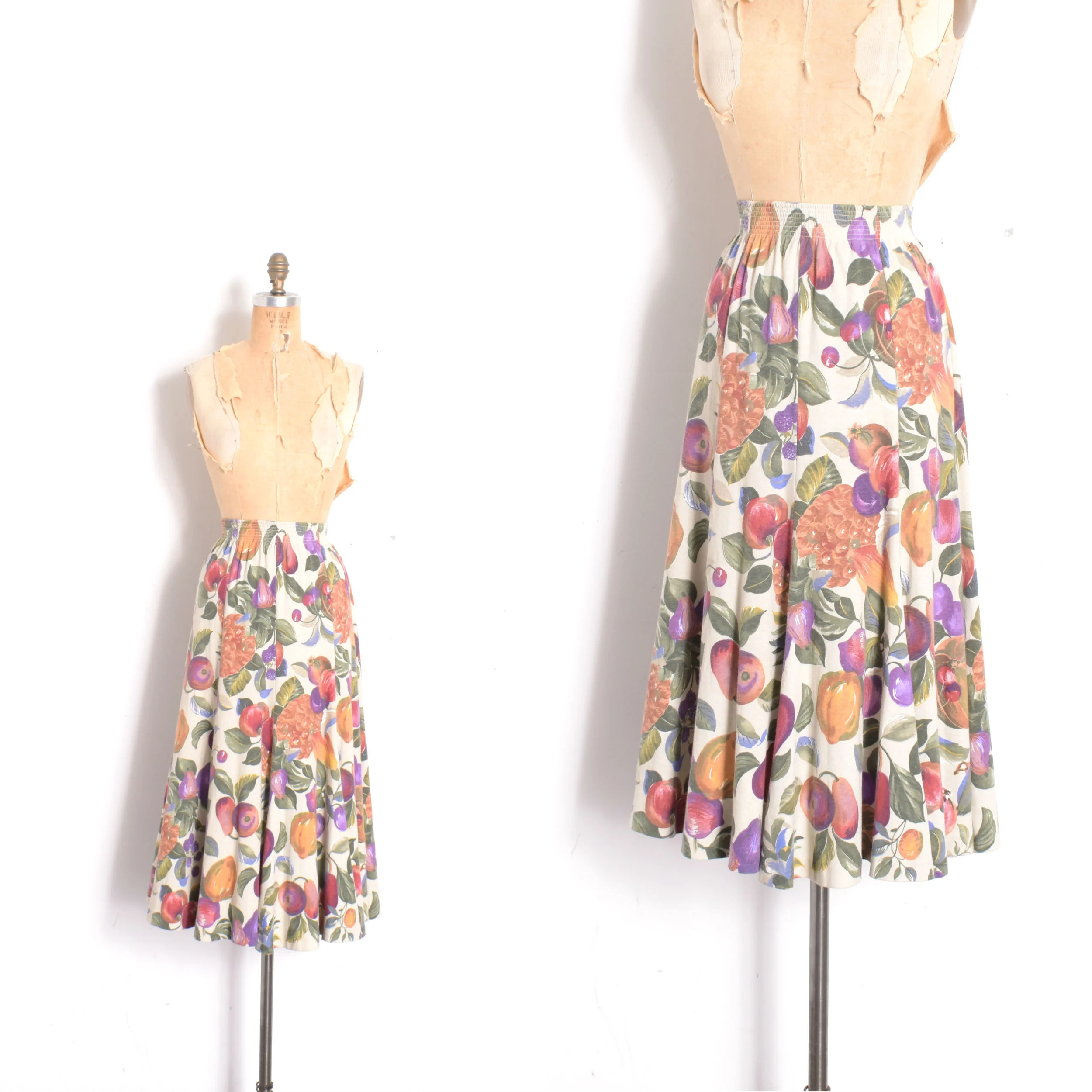 1980s Fruit Print Jersey Skirt-XS/S/M