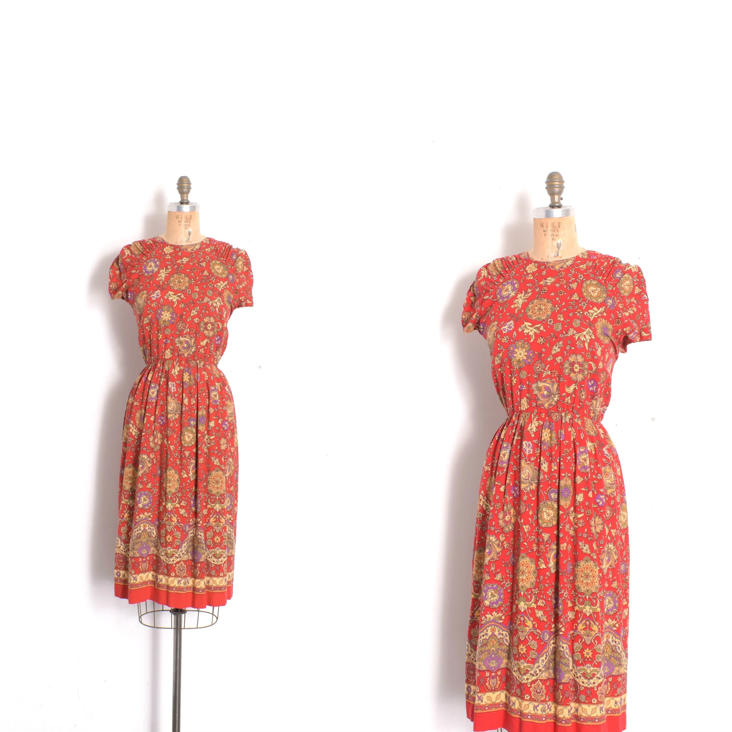 1970s Fall Paisley Floral Dress-S/M