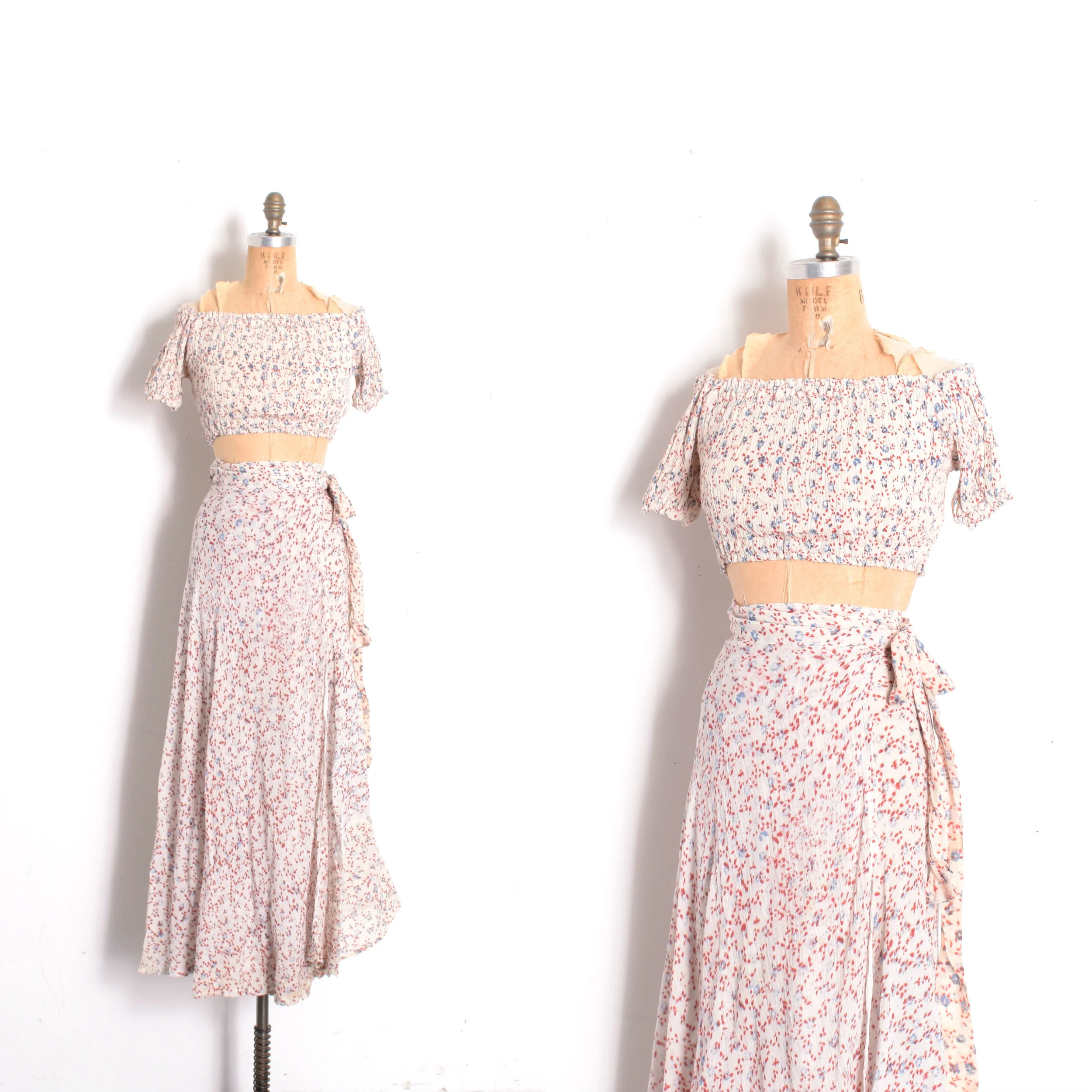 Deadstock Blue 1970s Tie Dye Crop Top & Skirt Set-XS/S/M