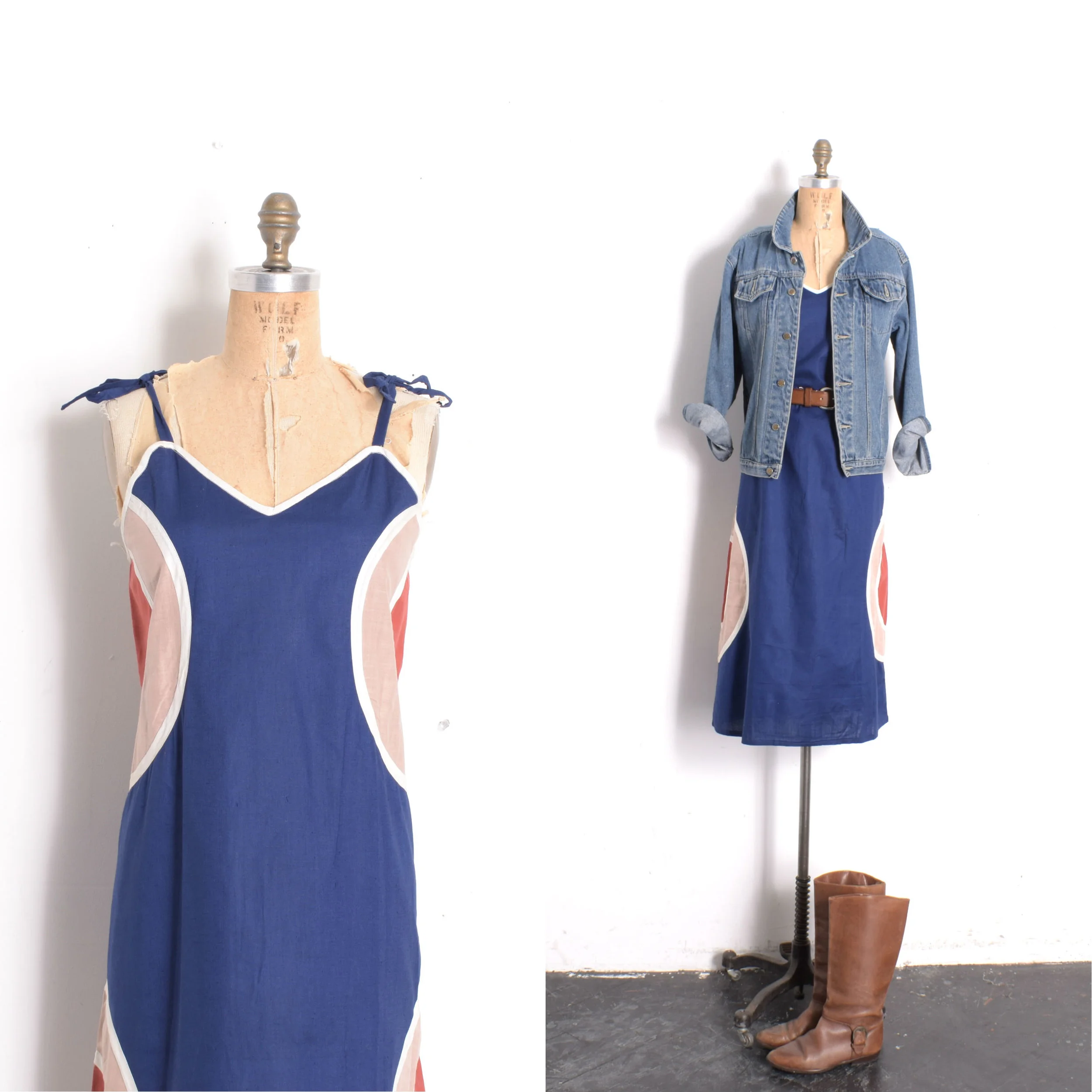 Deadstock 1970s Navy Cotton Bullseye Dress-medium