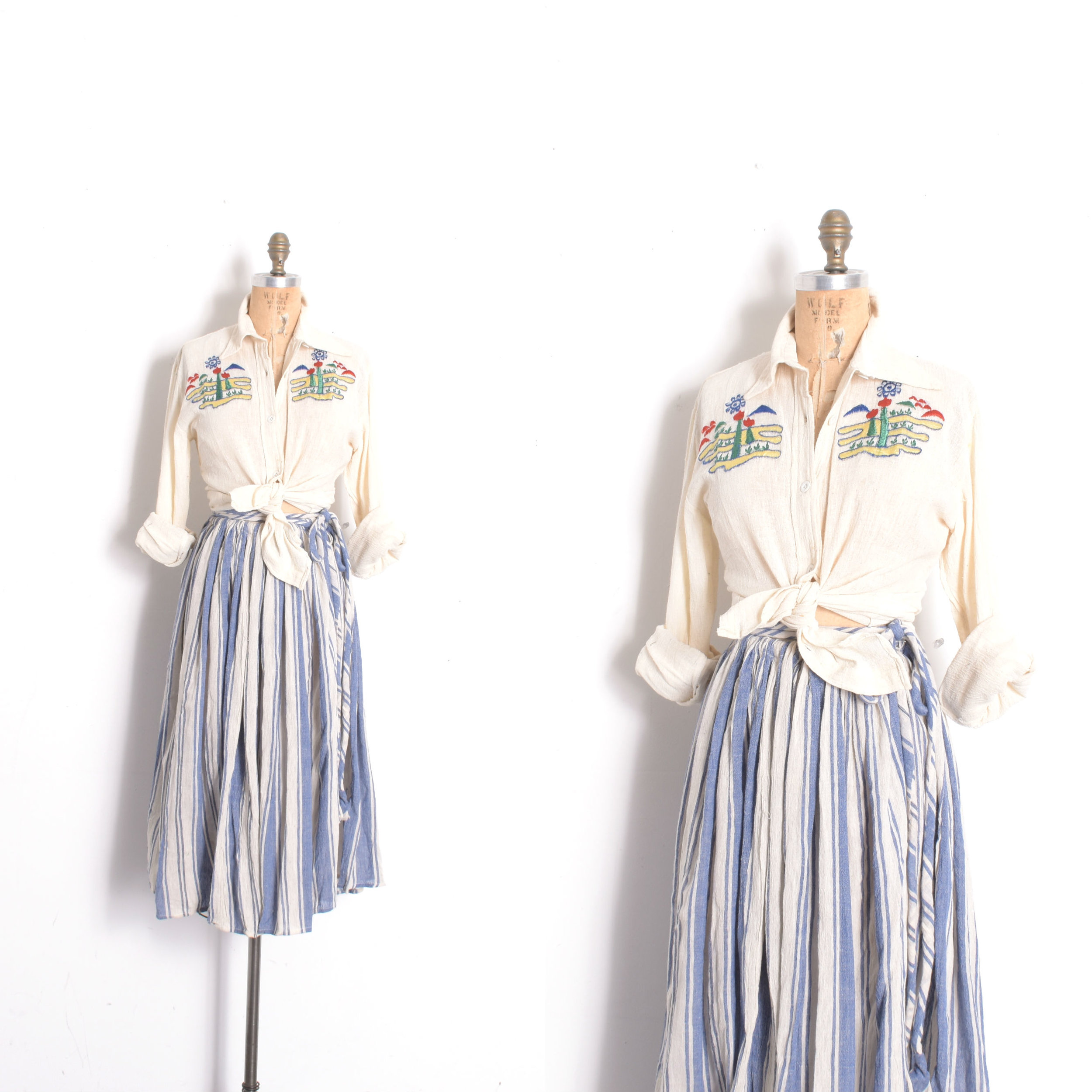 Deadstock 1970s Red Embroidered Button Up-medium