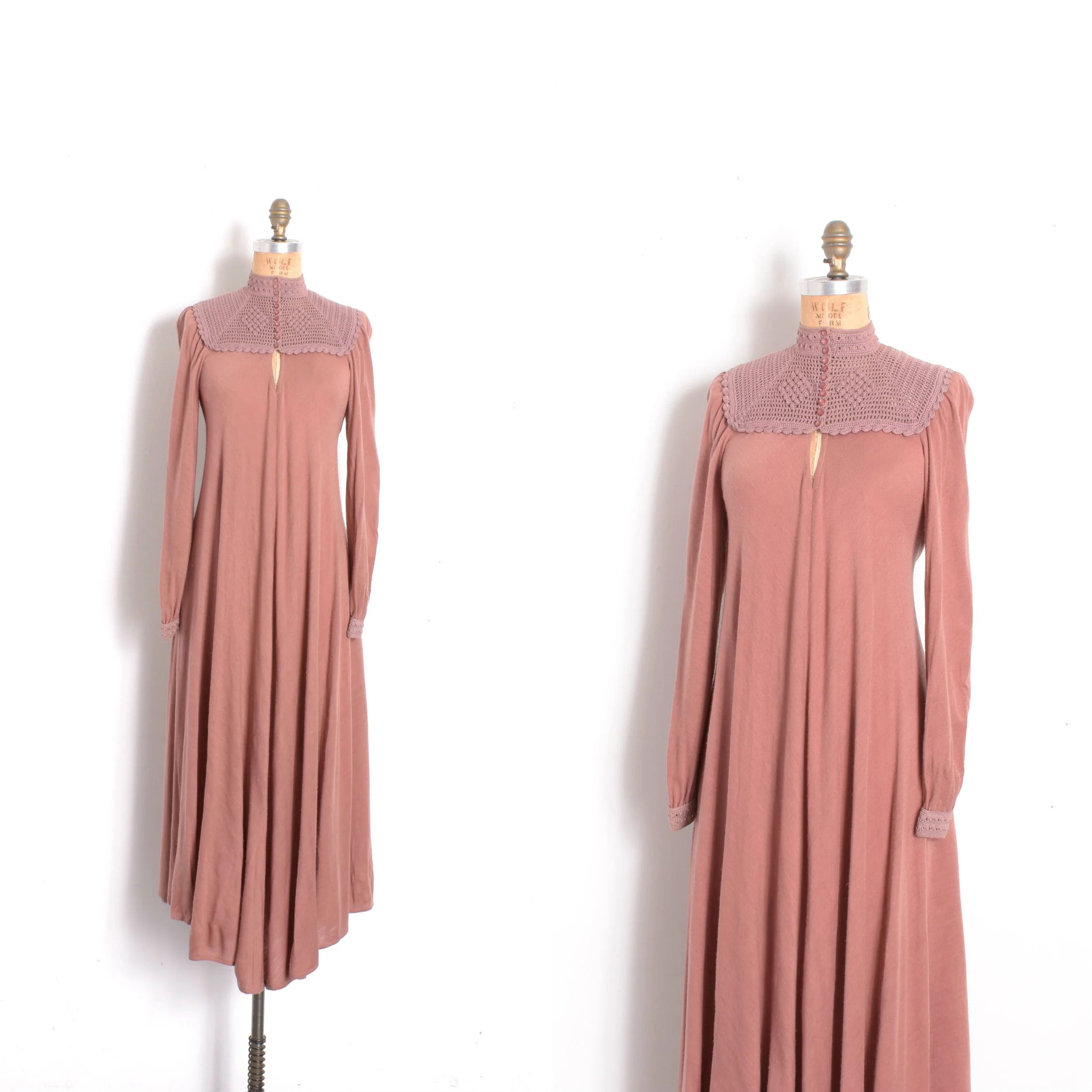 1970s Gil Aimbez Mauve Jersey Knit Dress-S/M/L