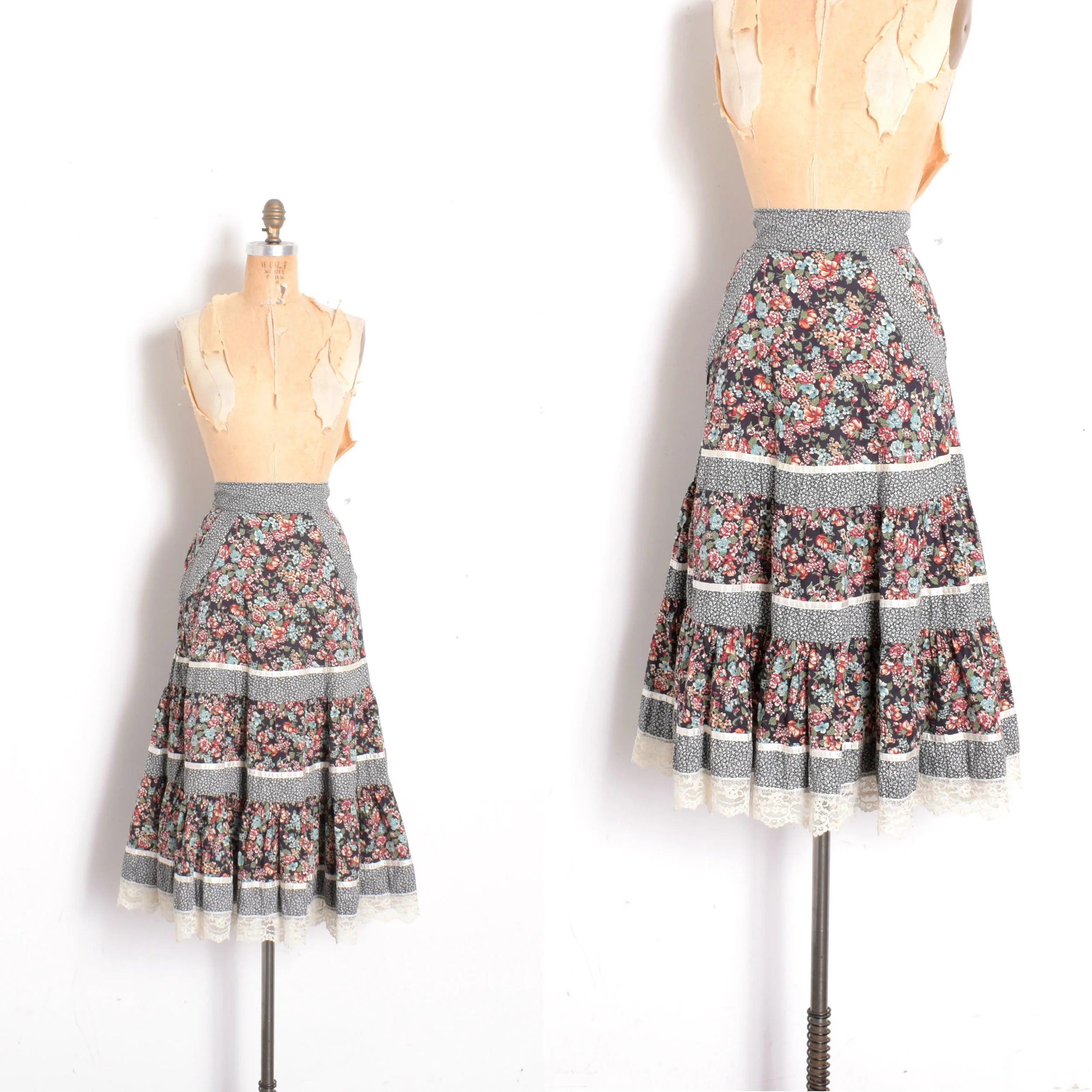 1970s Gunne Sax Floral Prairie Skirt-small