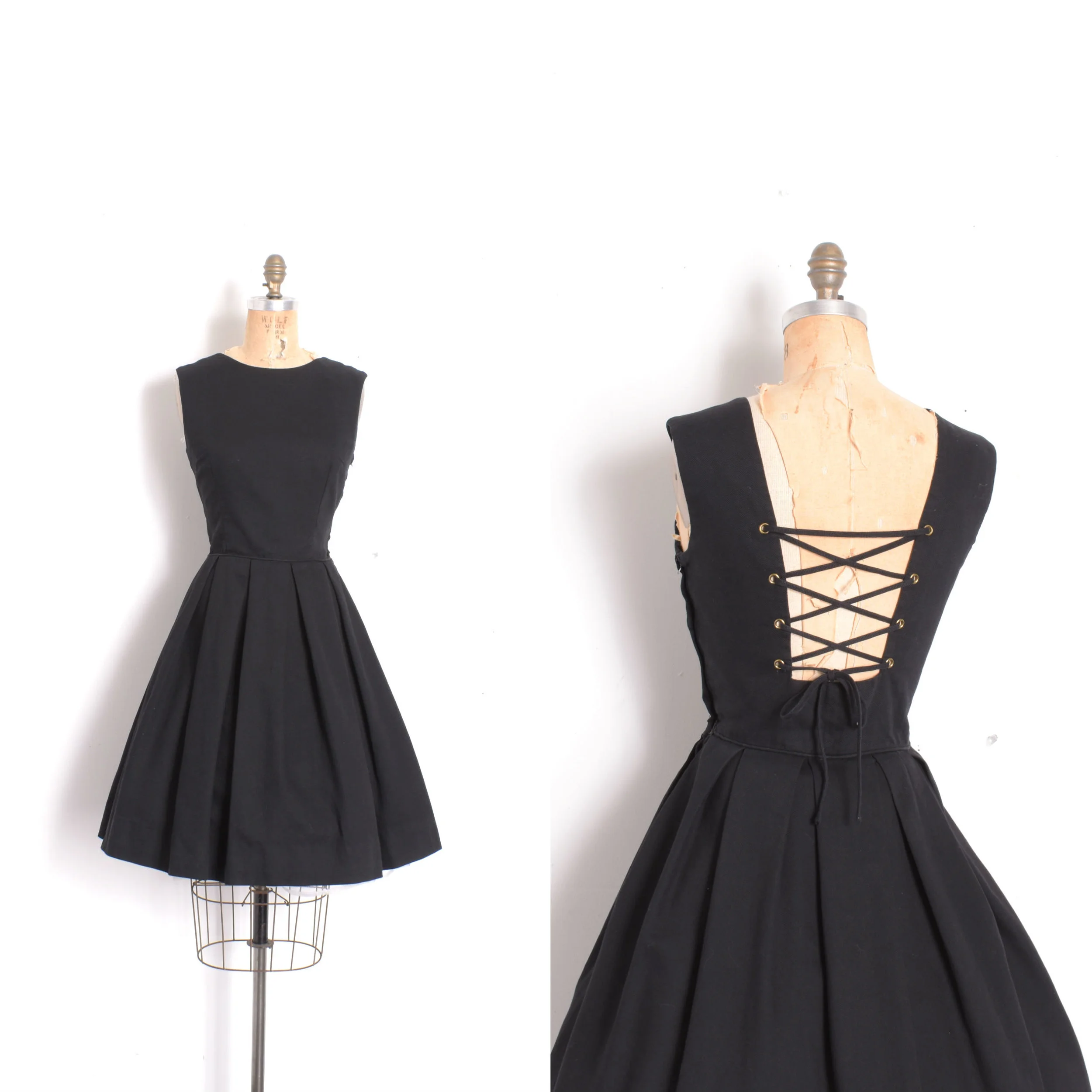 1960s Lace-Up Back Cotton Dress-small