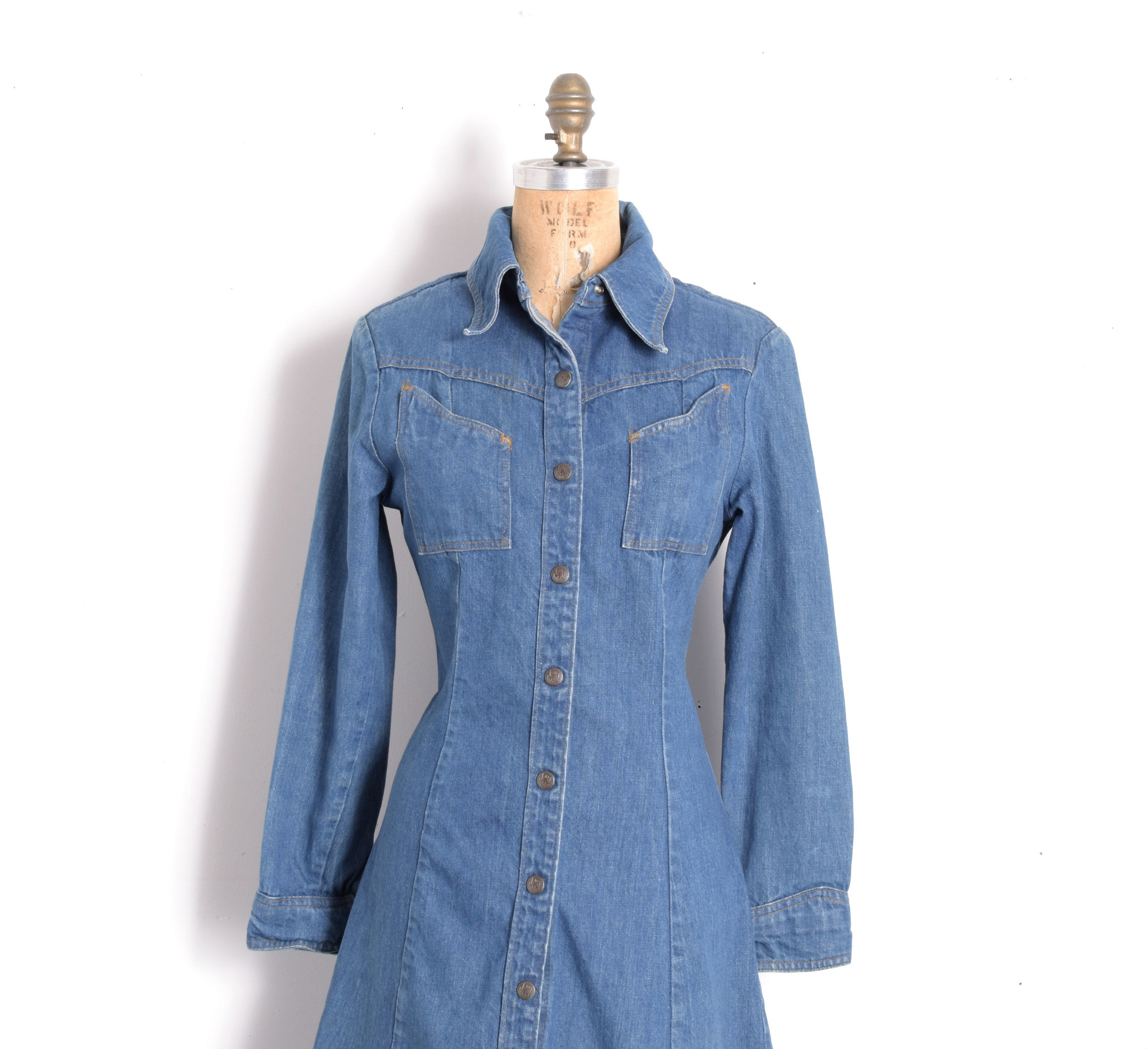 landlubber denim dress 70's Landlubber Denim Overall Dress NOIROHIO VINTAGE