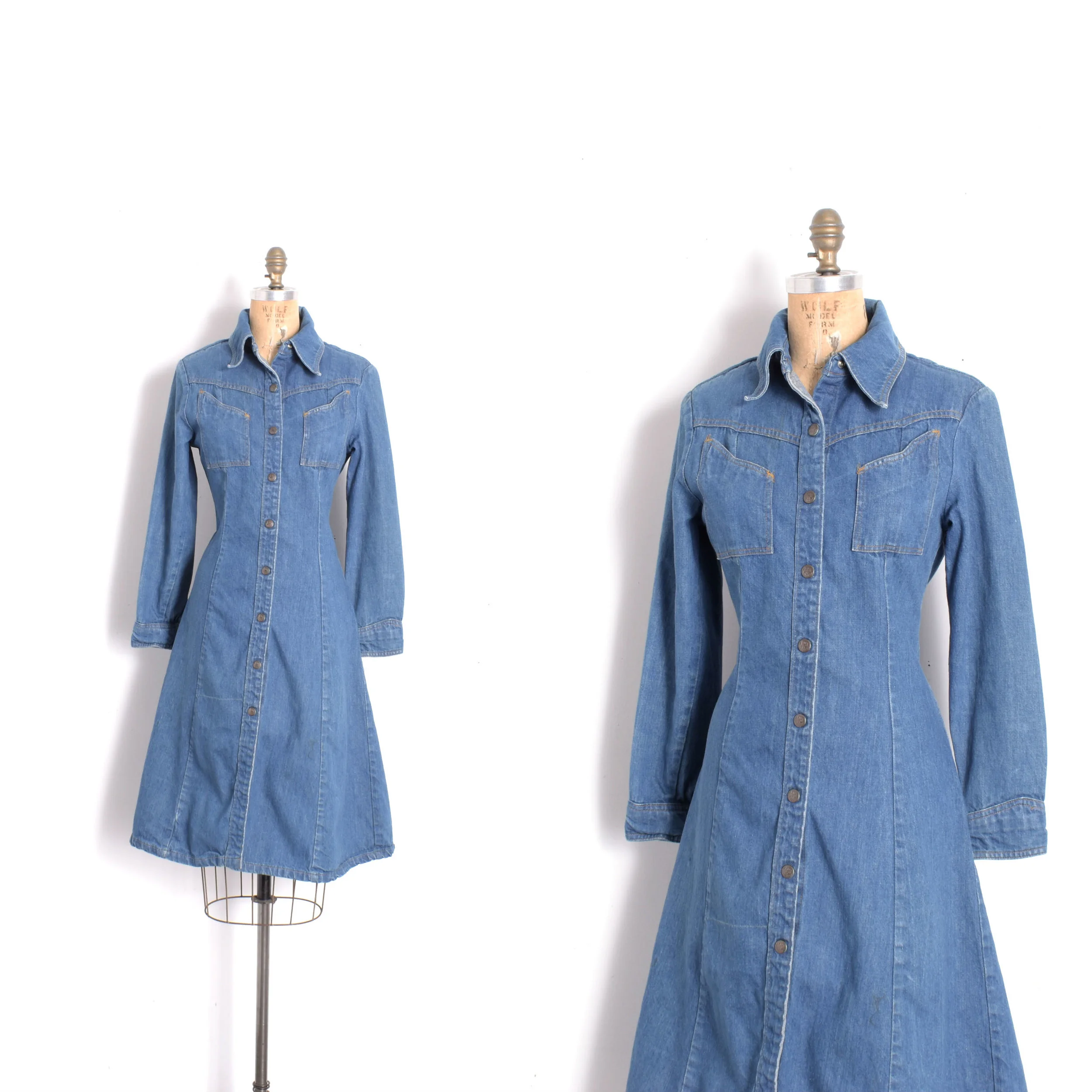 1970s Landlubber Denim Shirtdress-S/M