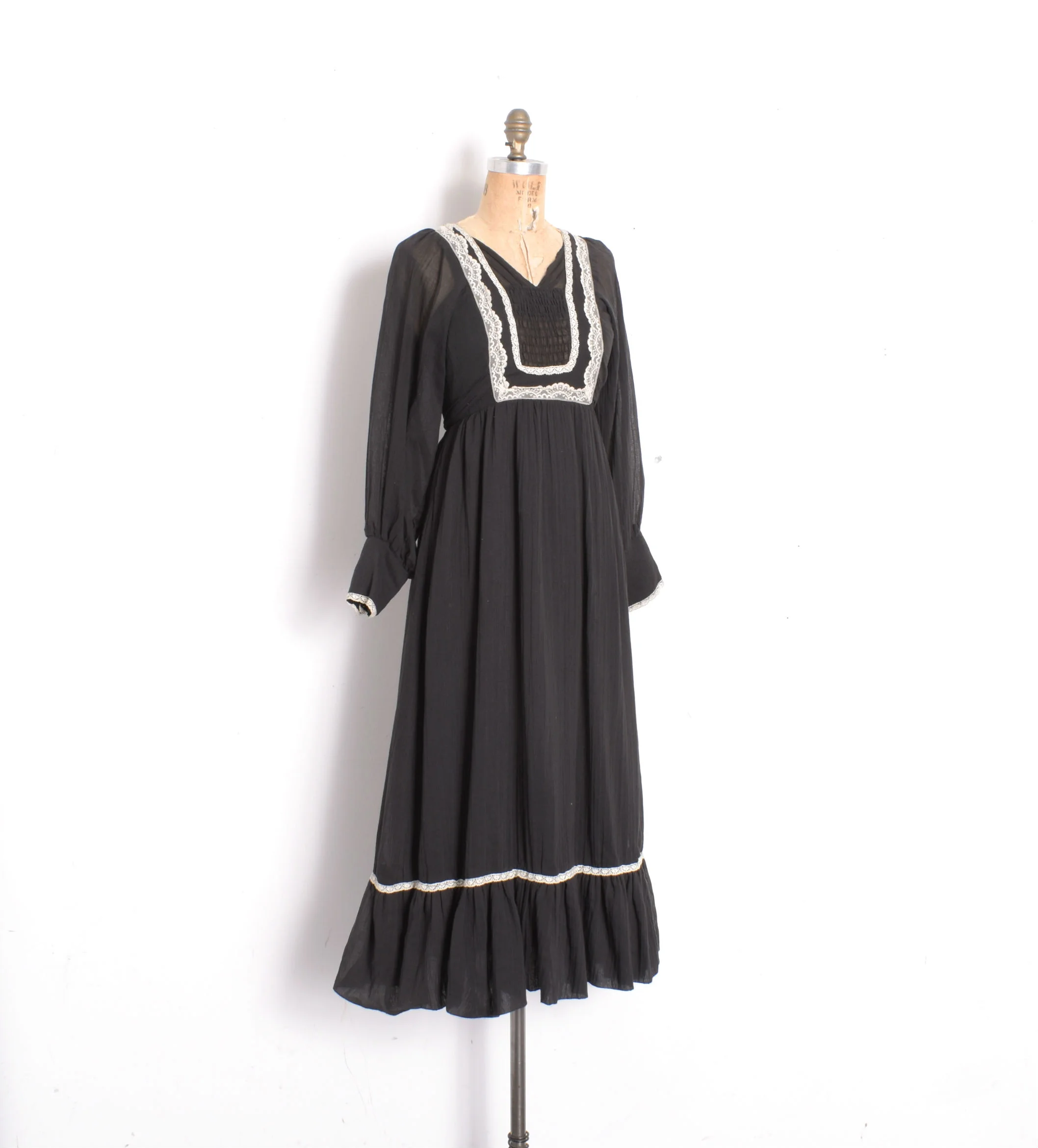 1970s Black Gauze Peasant Dress-small La Poubelle Vintage 1970s Black Gauze Peasant Dress-small La Poubelle Vintage
