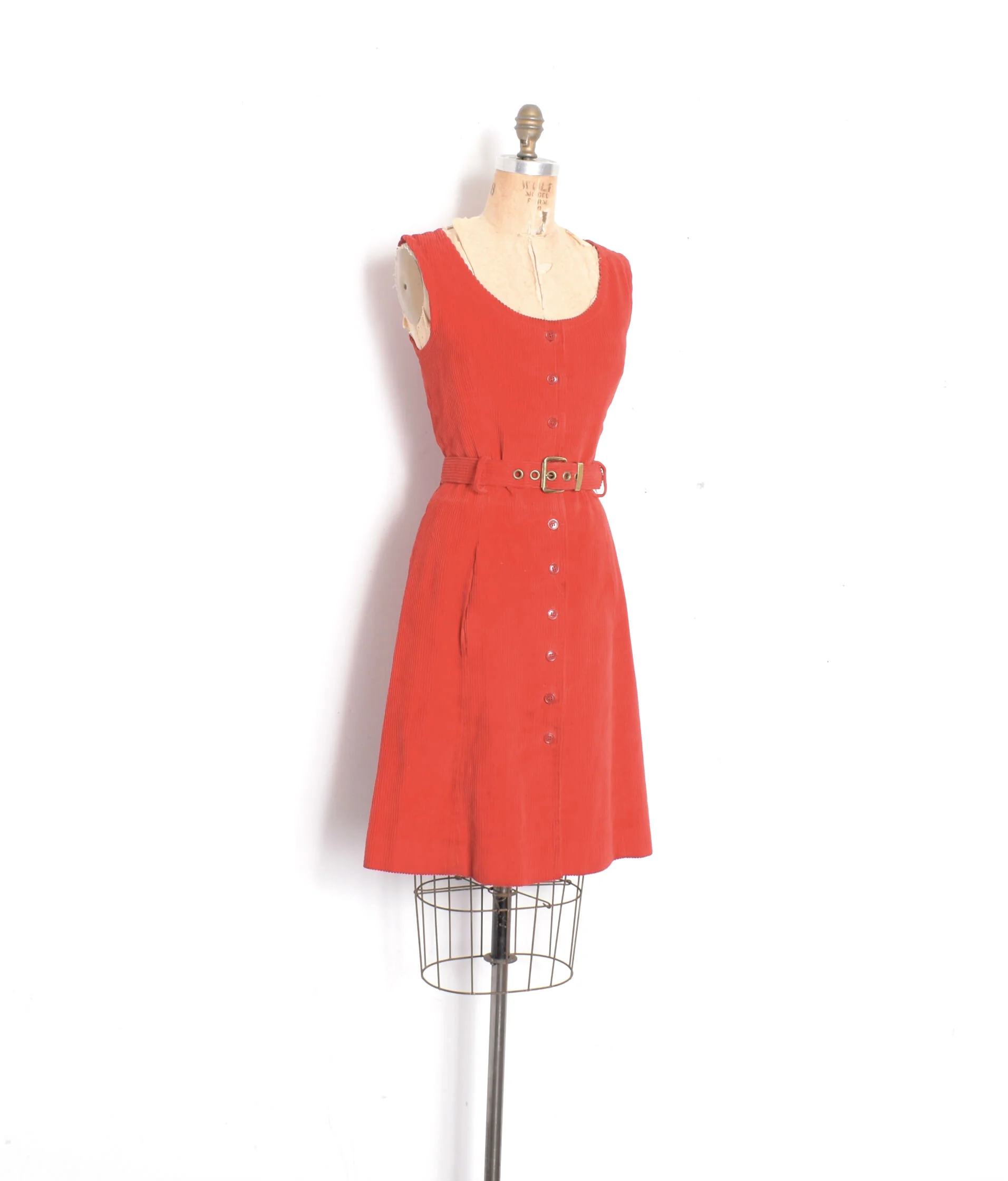 1960s Red Corduroy Jumper Dress-S/M  La Poubelle Vintage