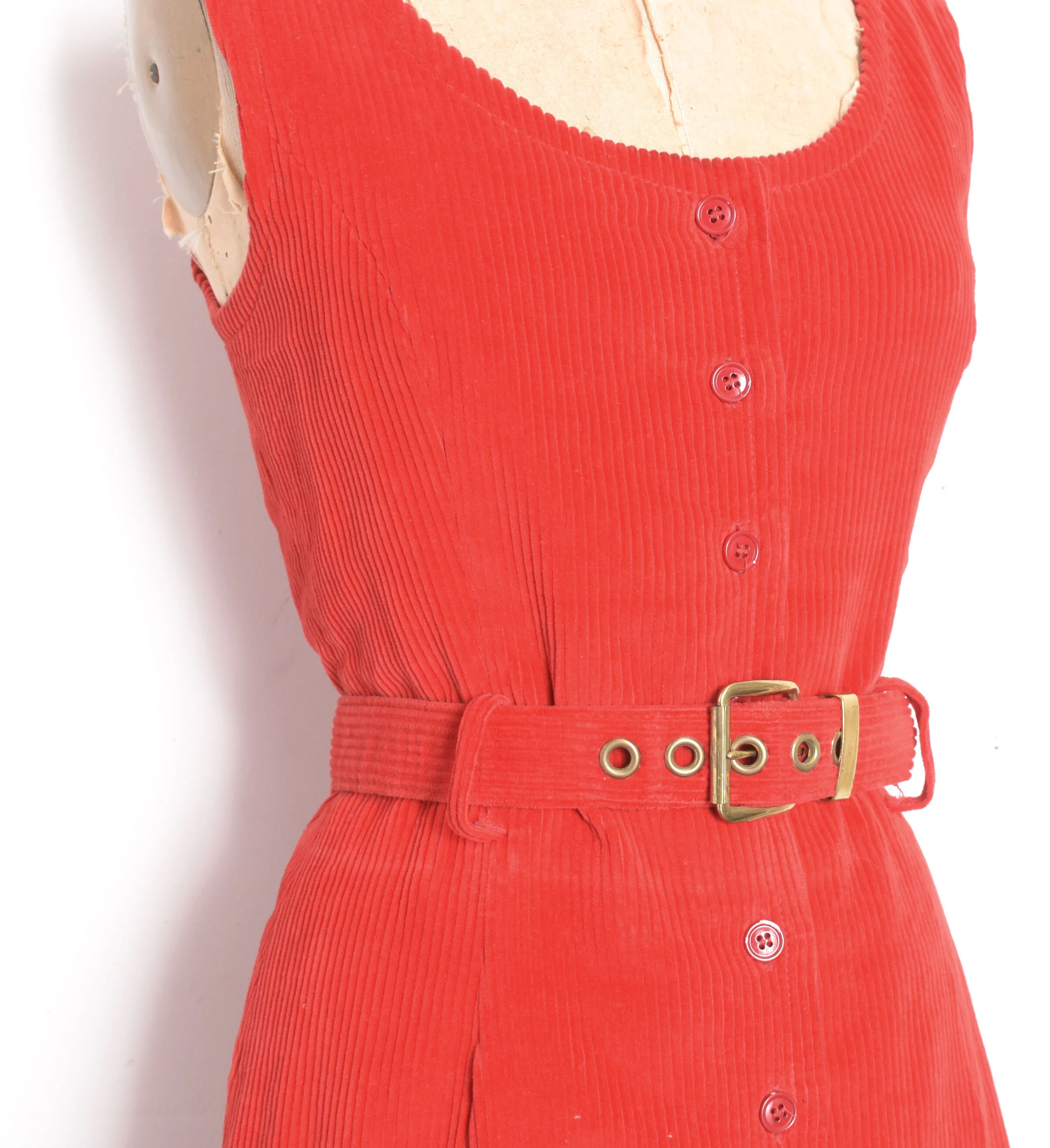 red corduroy jumper dress Lovskoo Women's Cute Corduroy Overall Bib Dress Pinafore Buckle Suspender Skirt Jumper Dress with Pockets Red L