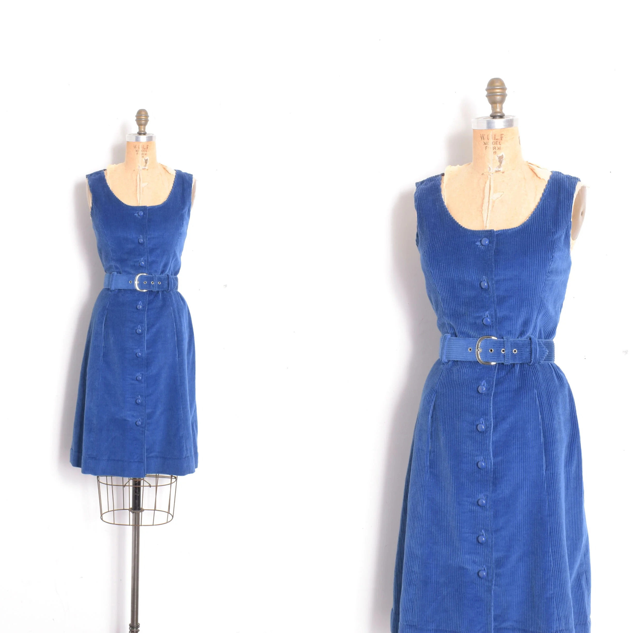1960s Blue Corduroy Jumper Dress-S/M