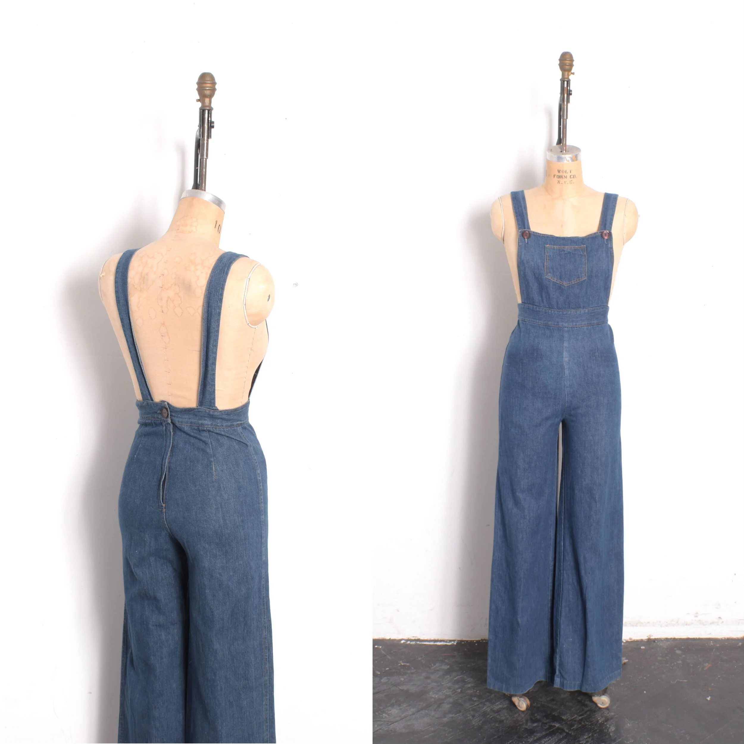 1970s denim overalls jumpsuit backless