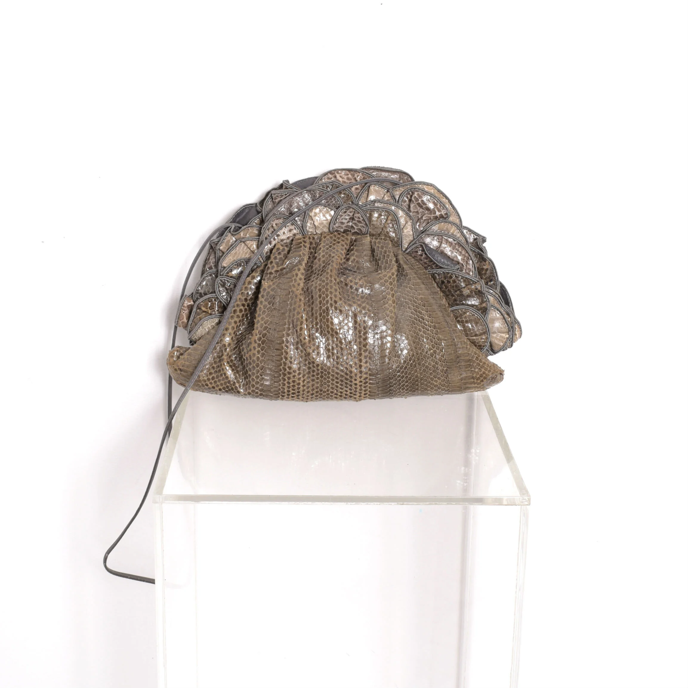 1980s gray leather snakeskin purse