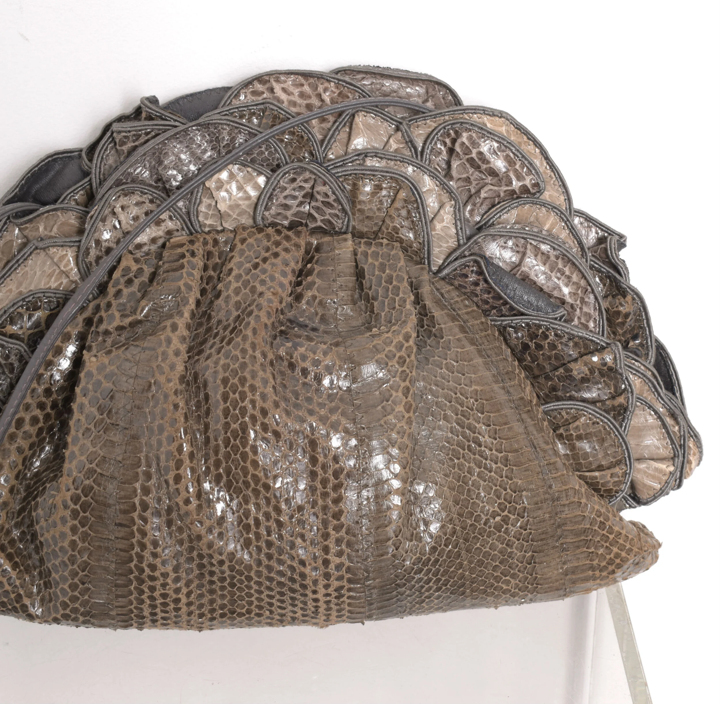 1980s Gray Snakeskin Petal Purse