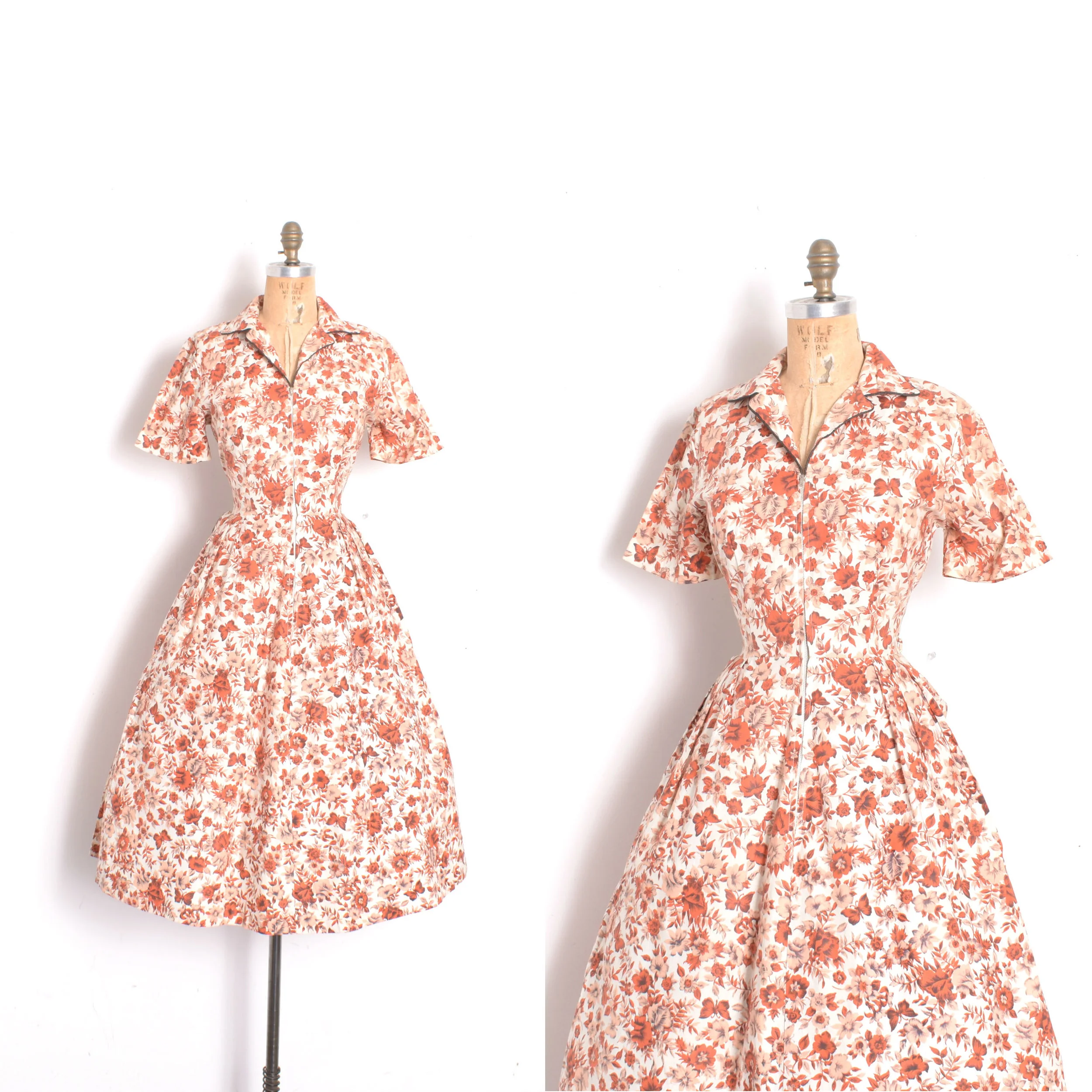 1950s Fall Floral & Butterfly Print Dress-medium