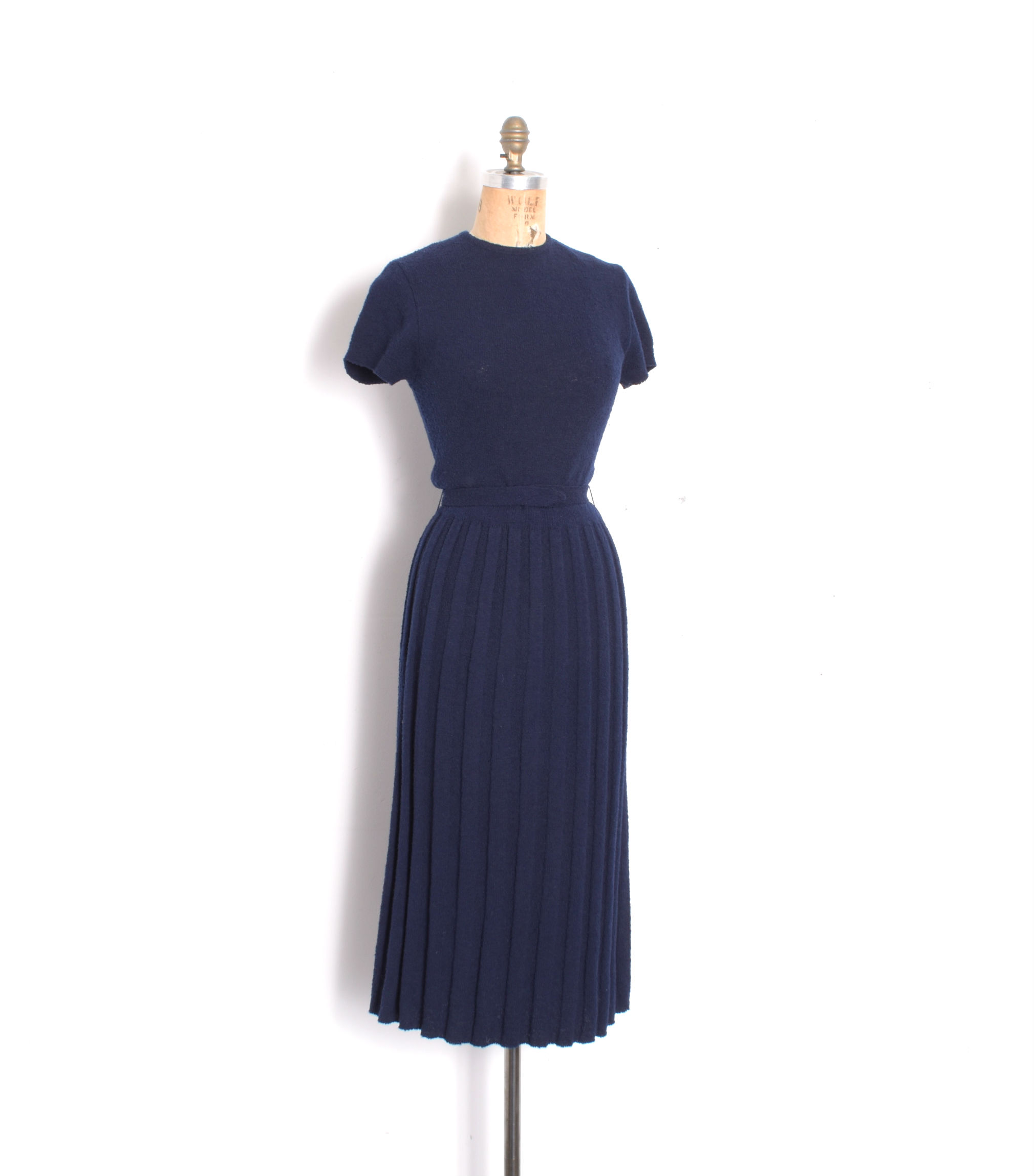 1950s Navy Wool Knit Dress-XS/S La Poubelle Vintage 1950s Navy Wool Knit Dress-XS/S La Poubelle Vintage