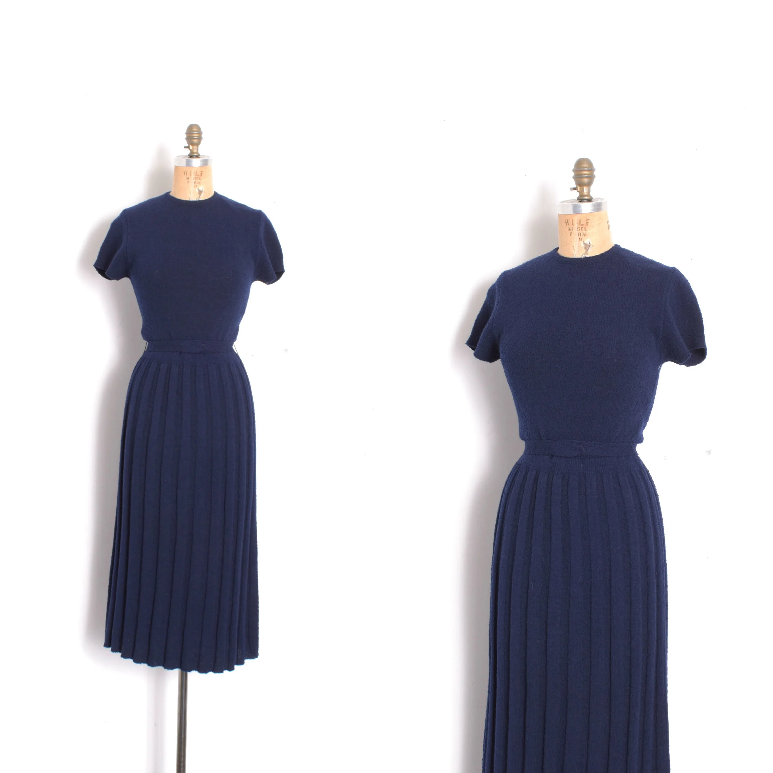 1950s Navy Wool Knit Dress-XS/S