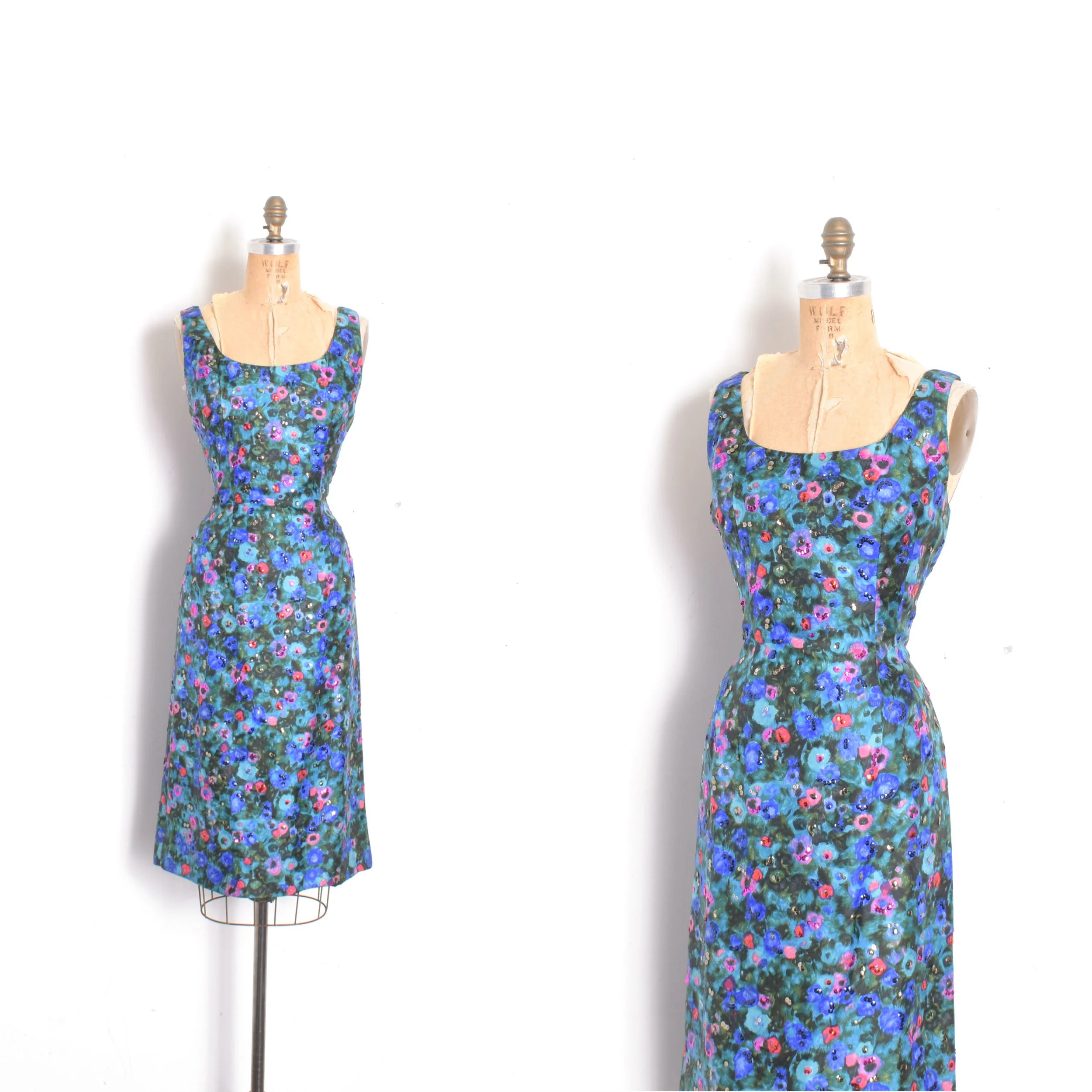 1950s Painterly Silk Sequined Dress-M/L