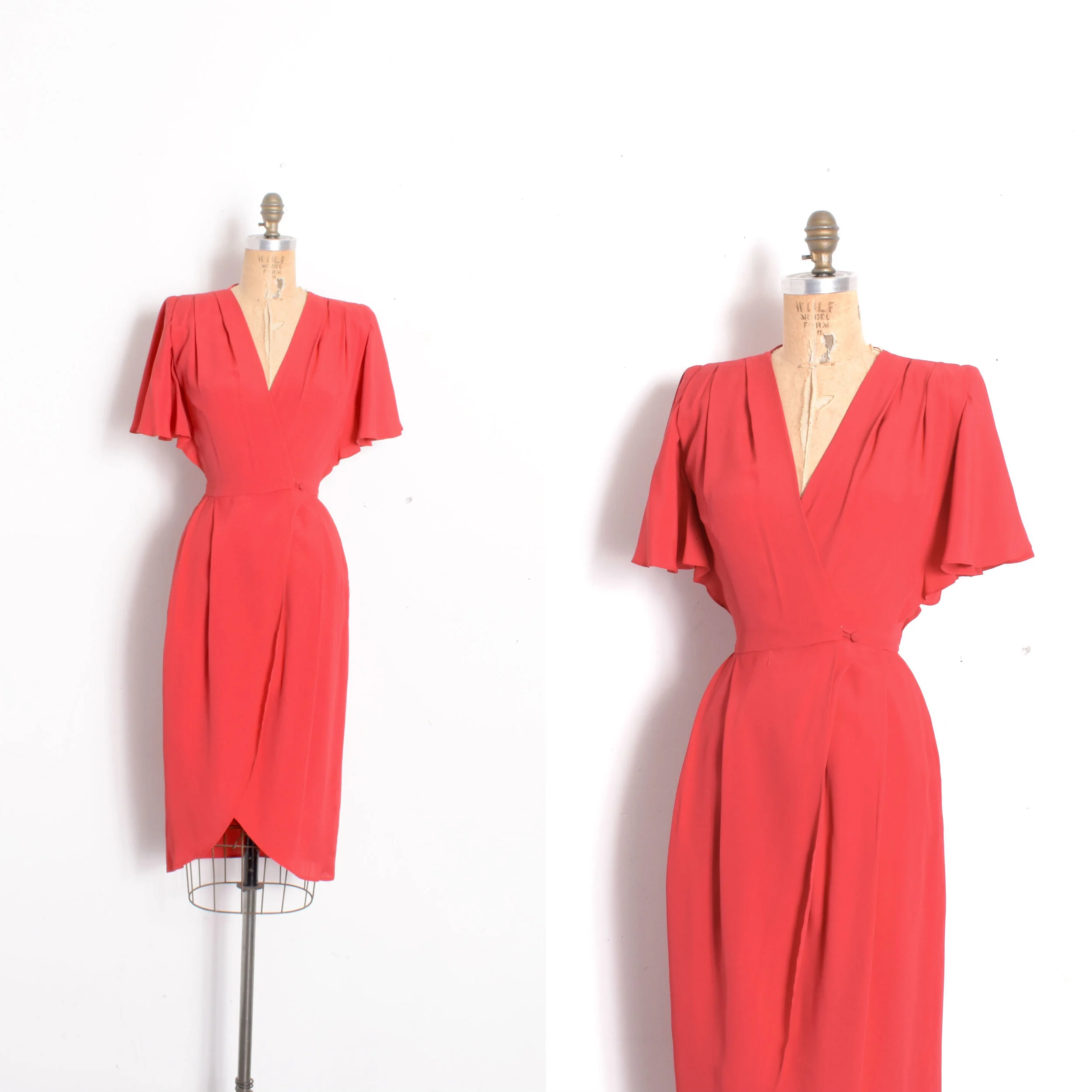 1980s Cherry Rayon Wrap Dress-XS