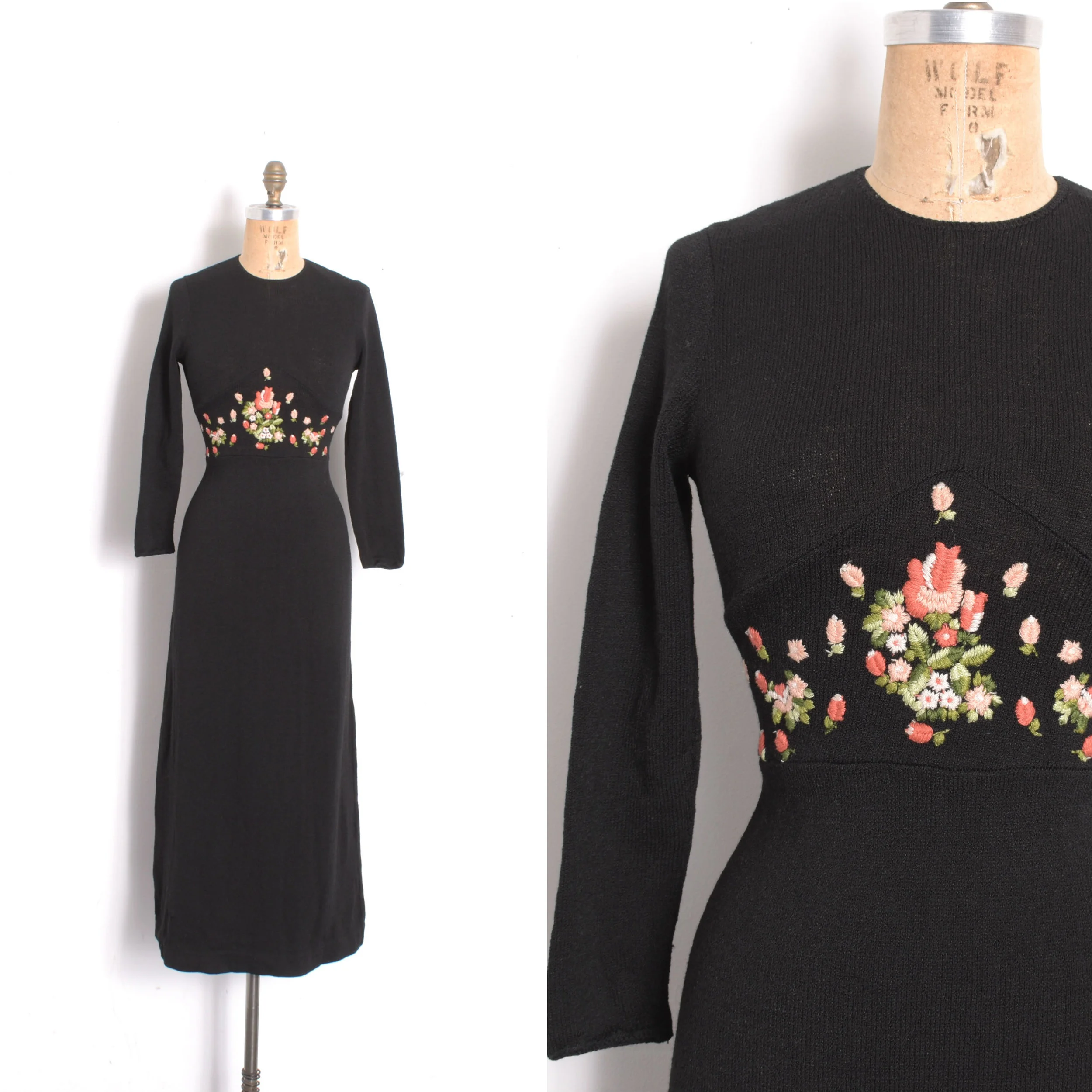 1970s Floral Knit Midi Dress-small