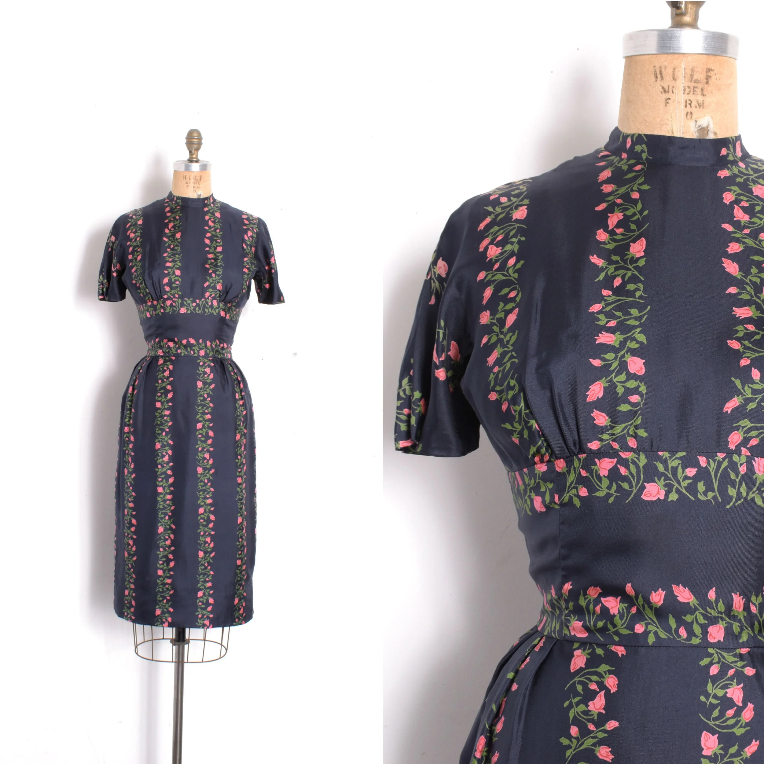 1950s Rosebud Silk Dress-small