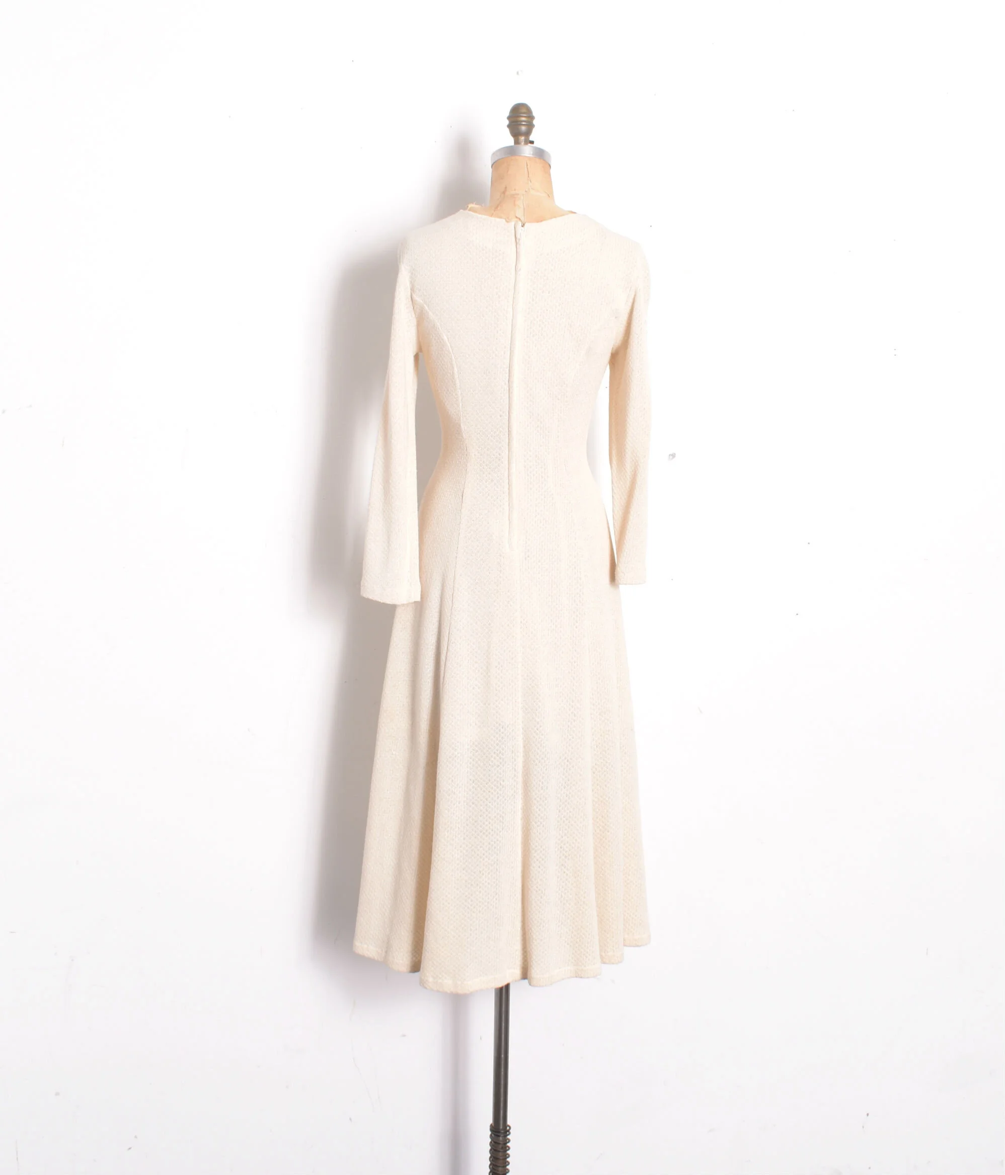 1980s Cream Waffle Cotton Knit Dress-small  La Poubelle Vintage