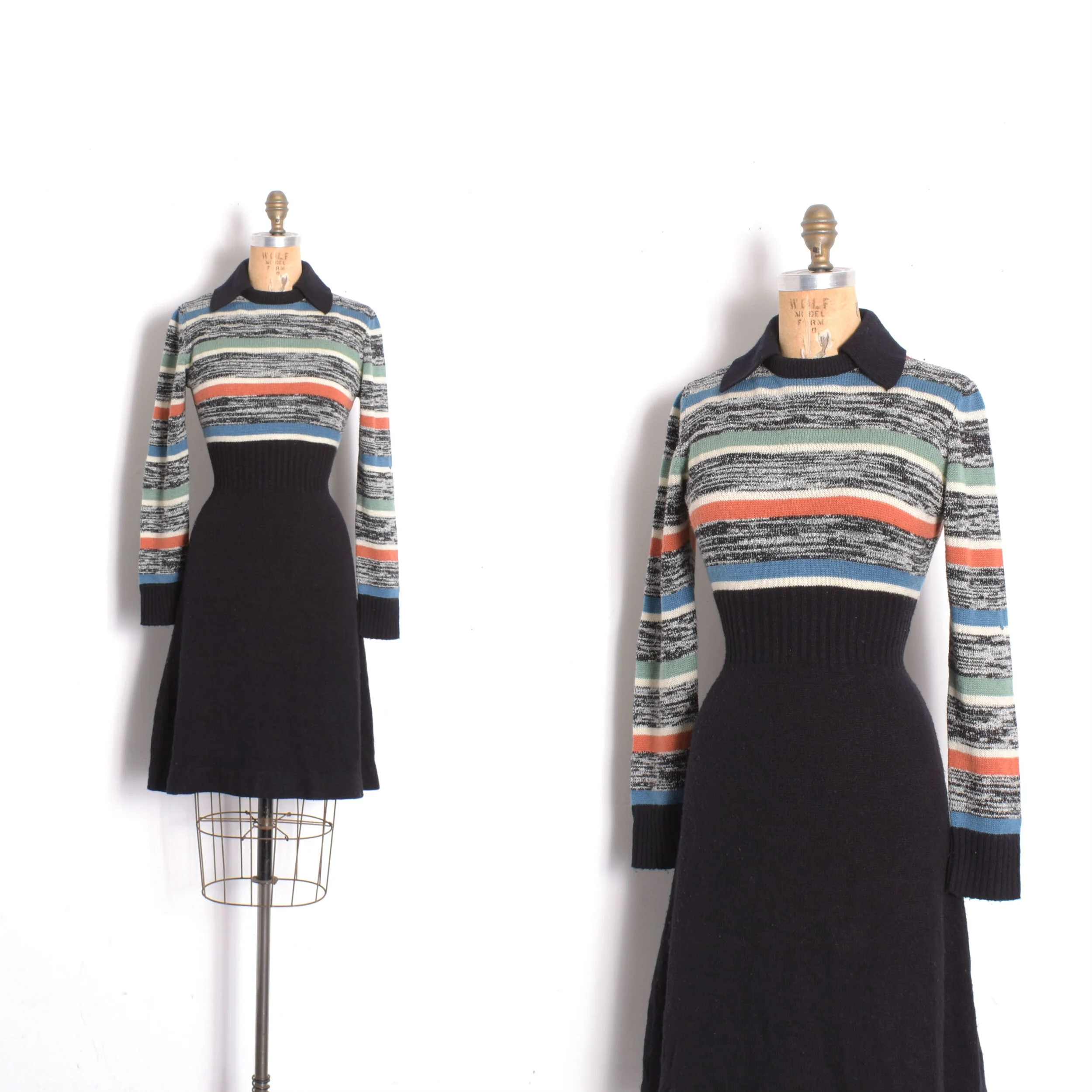 1970s Striped Knit Sweater Dress-small
