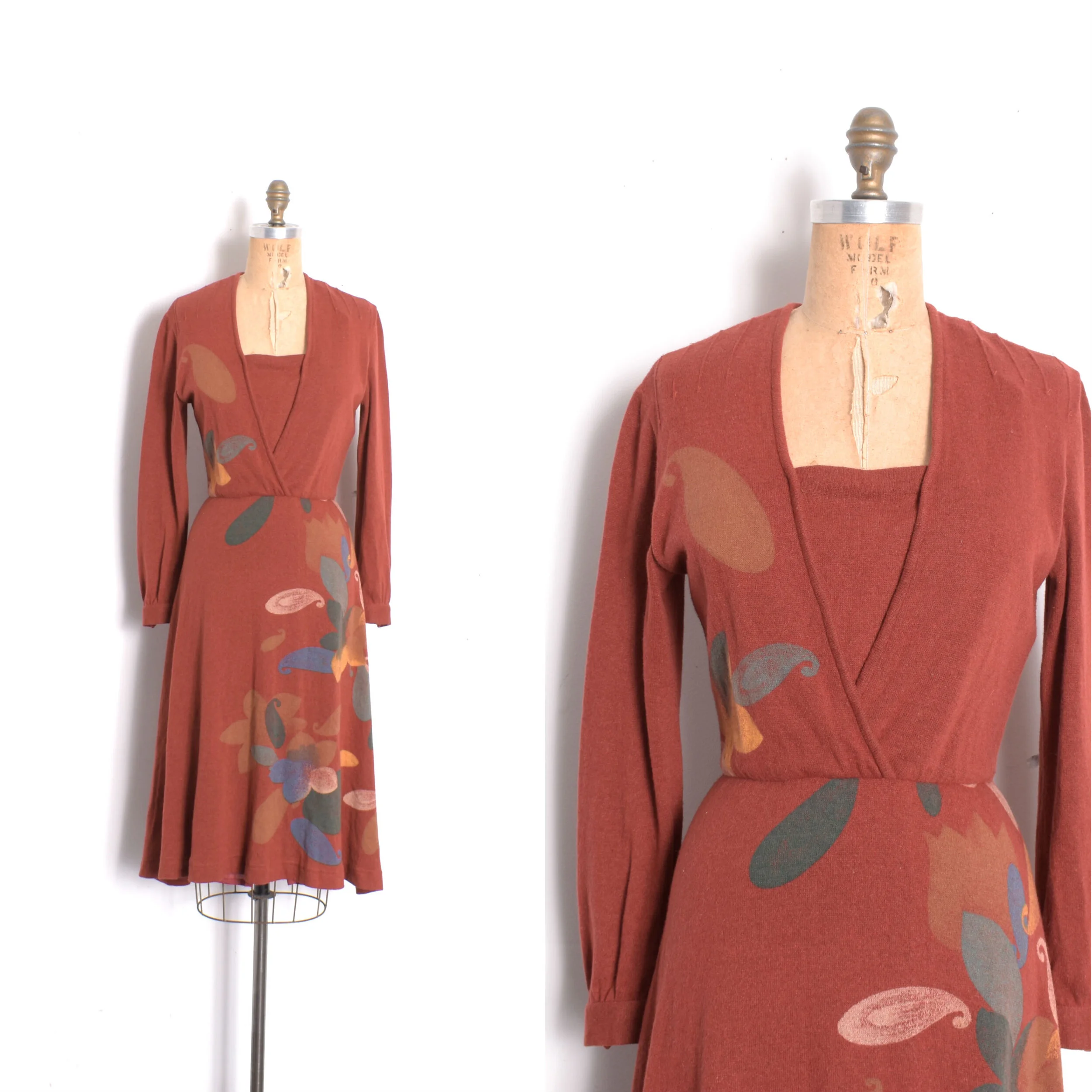 1970s Italian Wool Floral Knit Dress-S/M