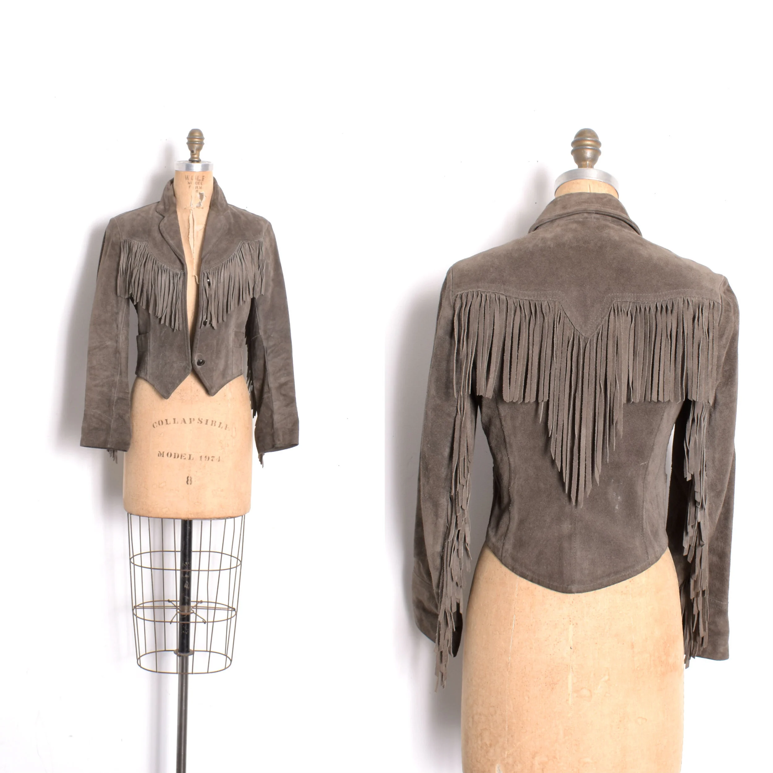 1970s Gray Suede Fringe Jacket-XS/S