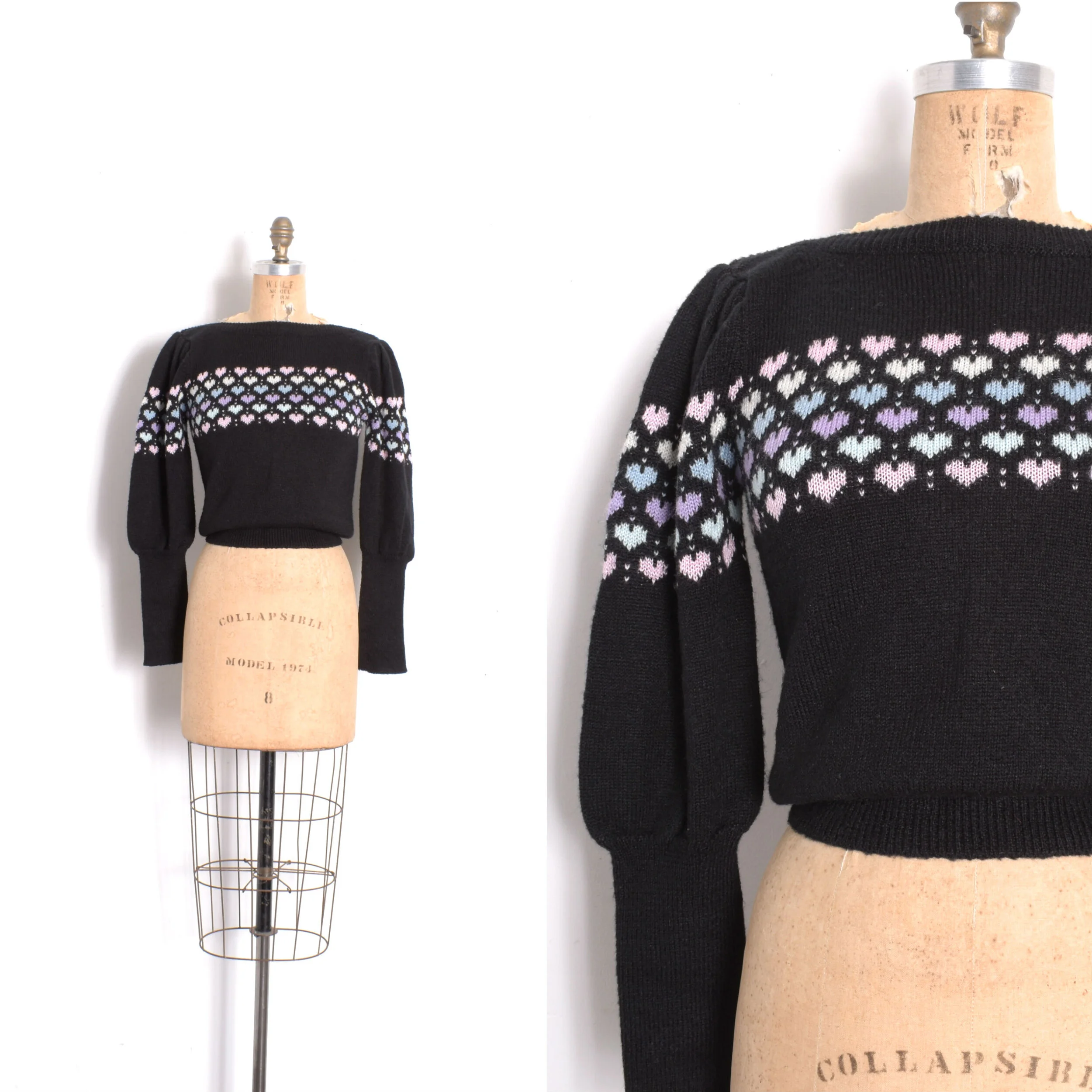 1980s Mutton Sleeve Heart Sweater-small 