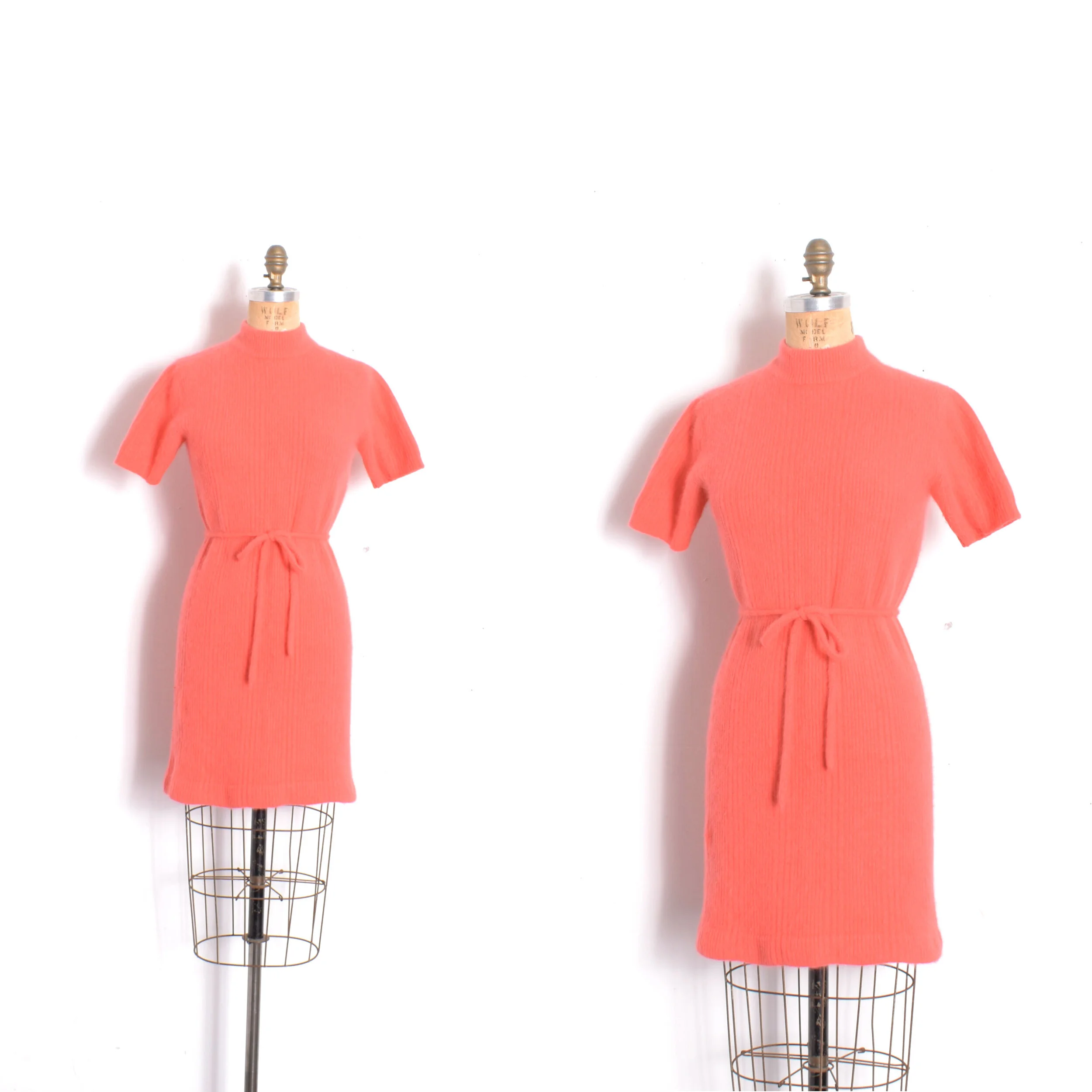1960s Coral Angora Mini Dress-XS/S