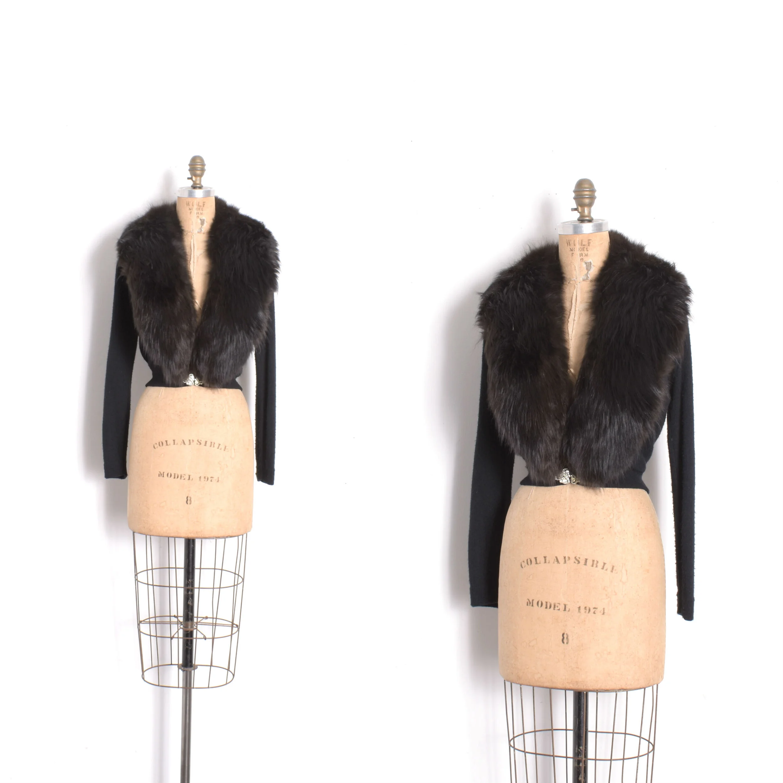 1950s Cardigan with Fox Fur Collar-medium