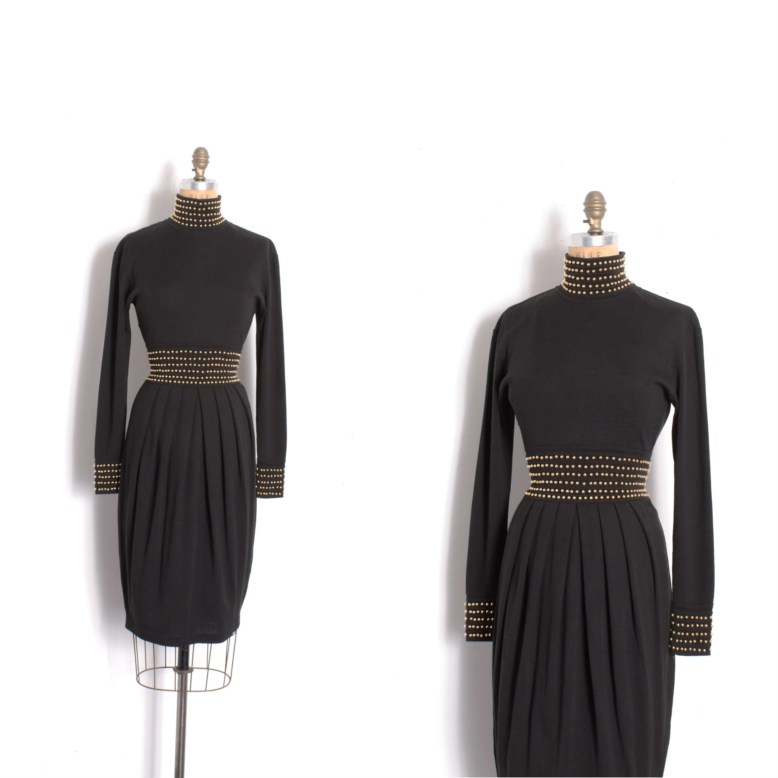 1980s Gold Studded Knit Dress-S/M