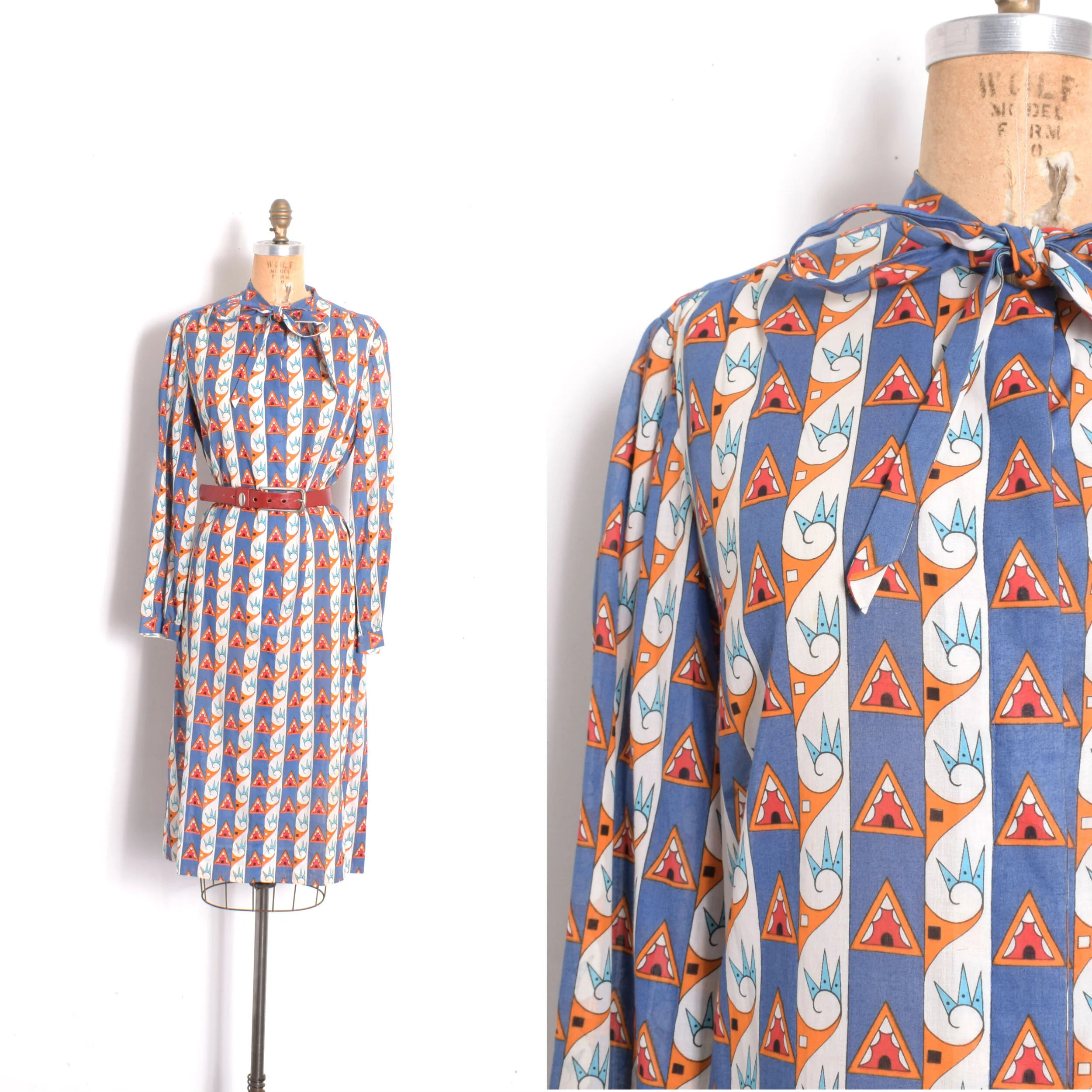 1970s Printed Cotton Shirtdress-large