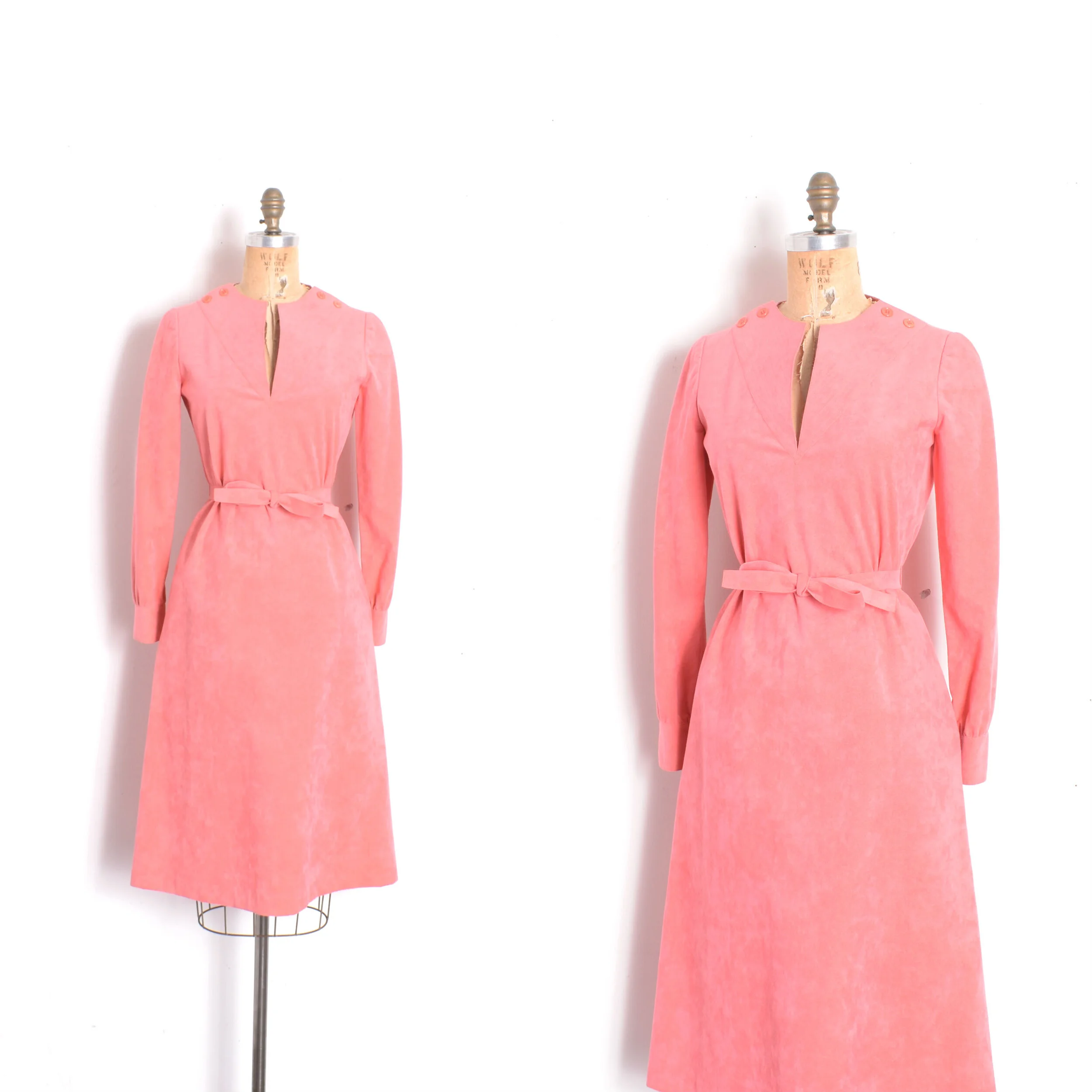 1970s Mollie Parnis Rose Ultrasuede Dress-S/M