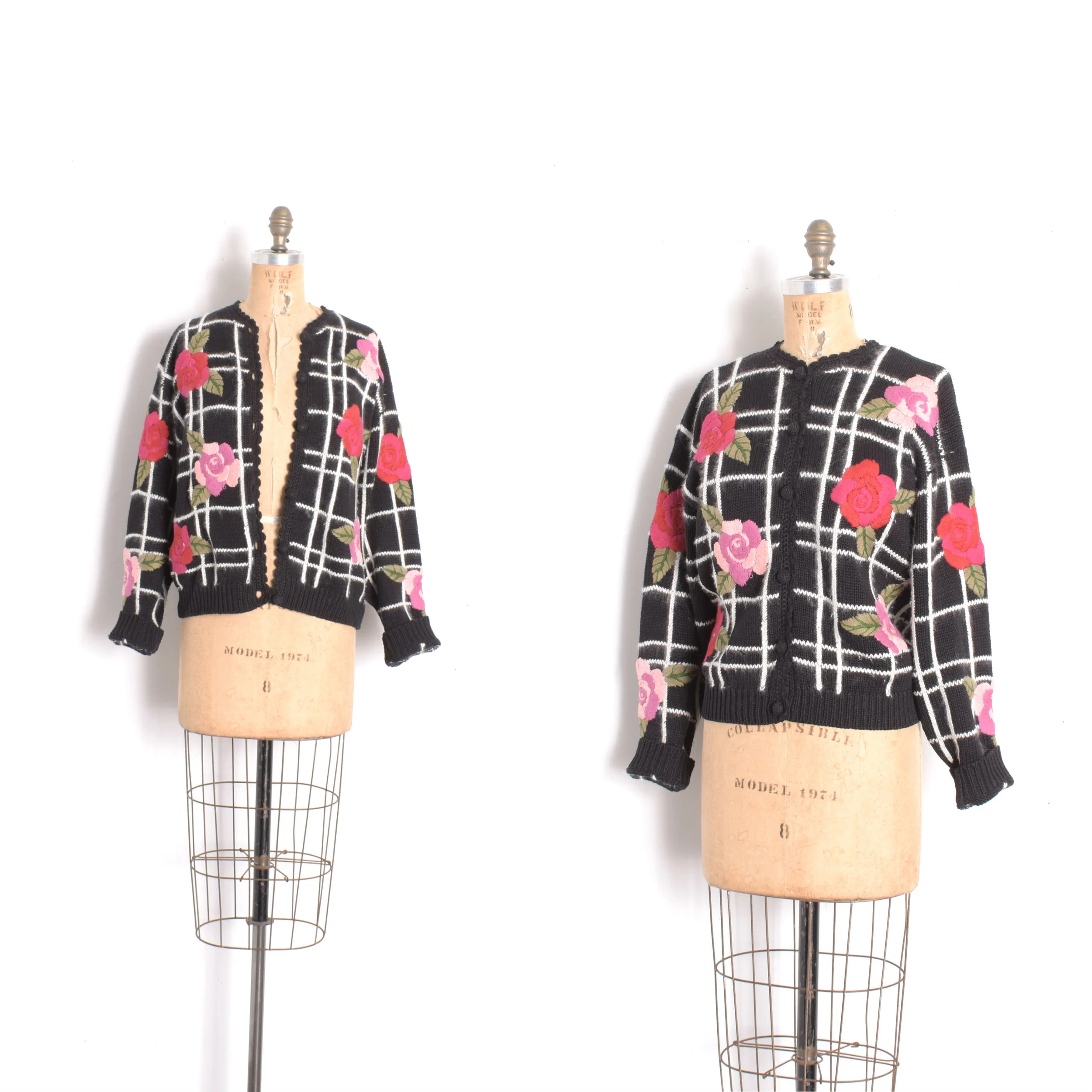 1980s Embroidered Rose Cardigan-M/L