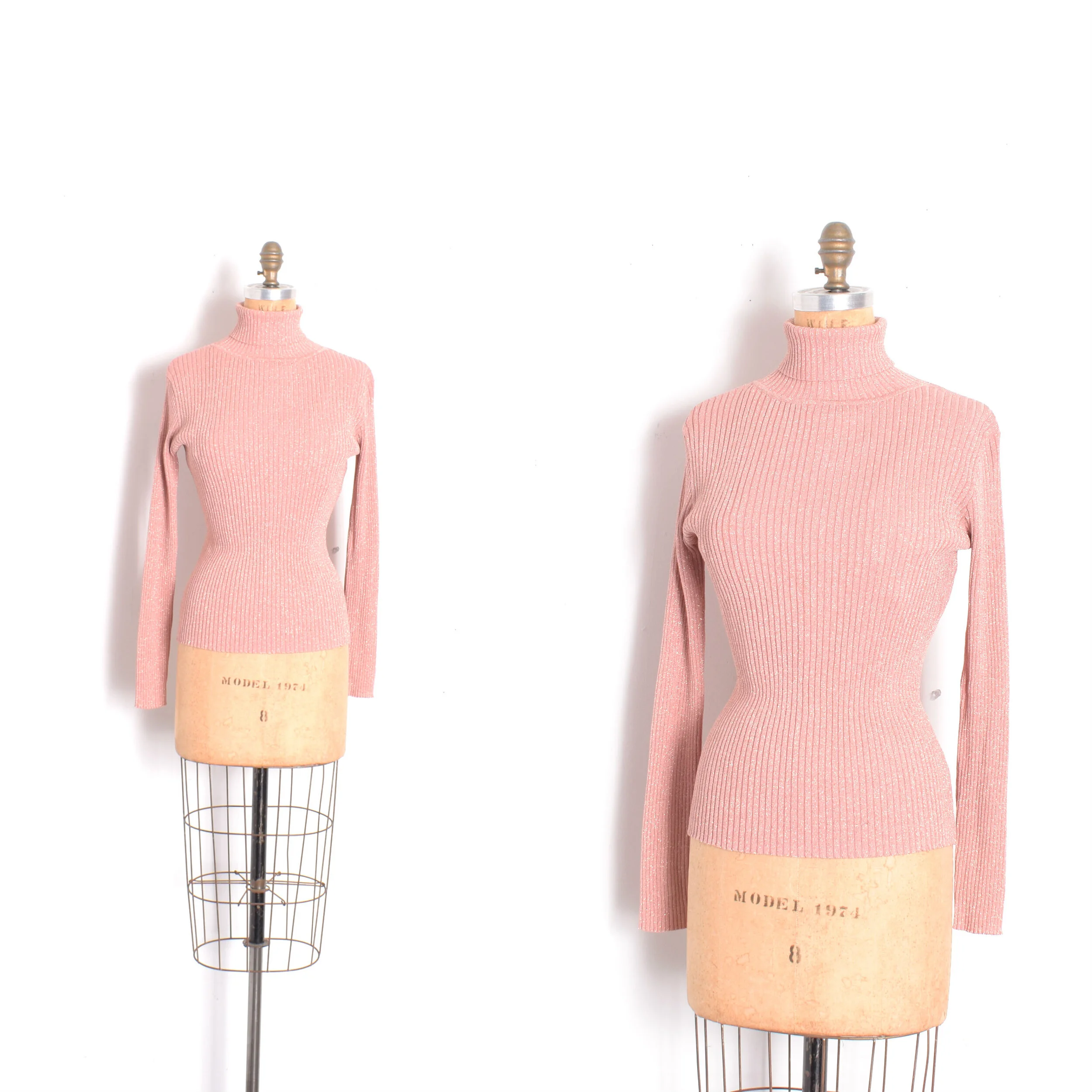 1970s Sparkly Pink Turtleneck-S/M