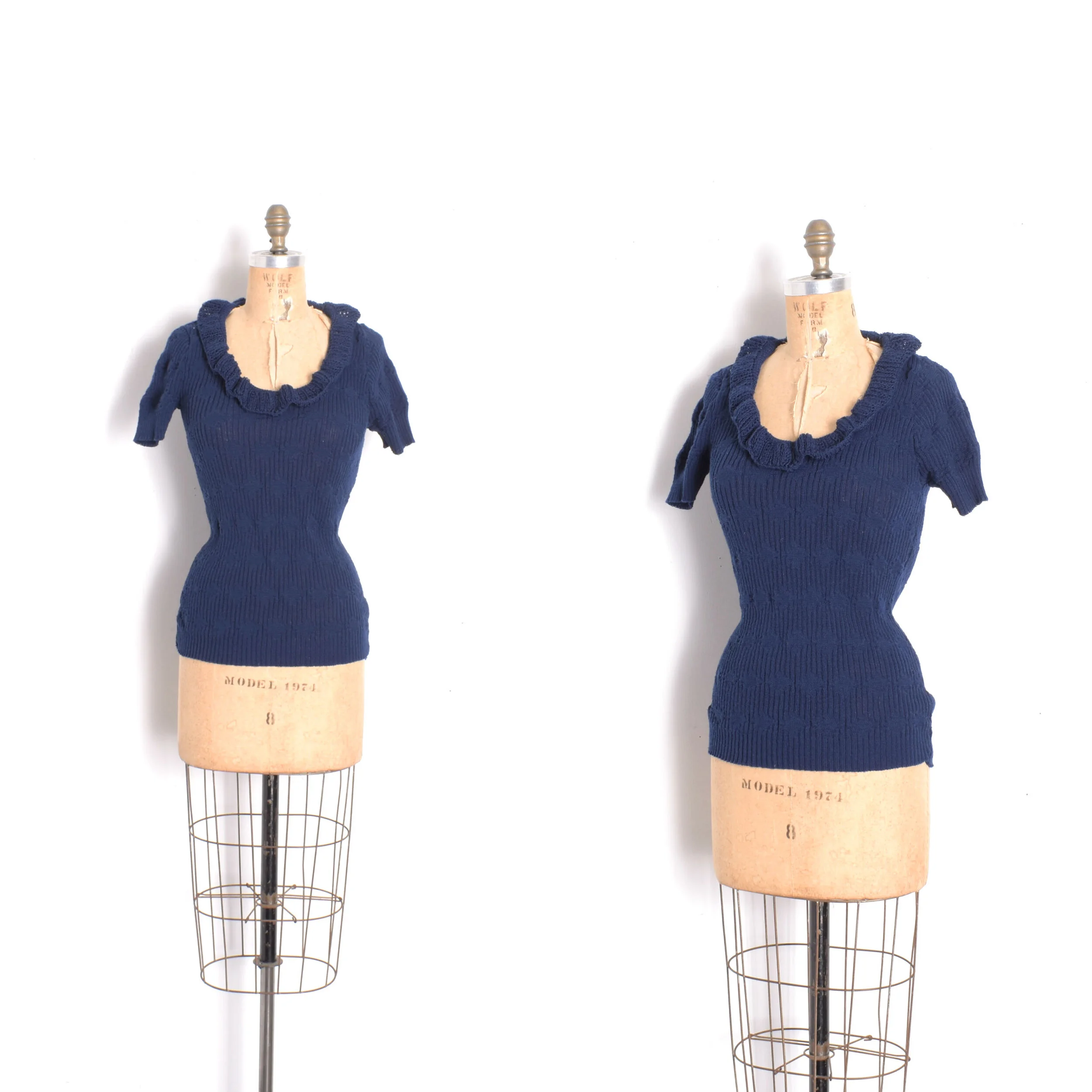 1970s Navy Ruffle Sweater-small