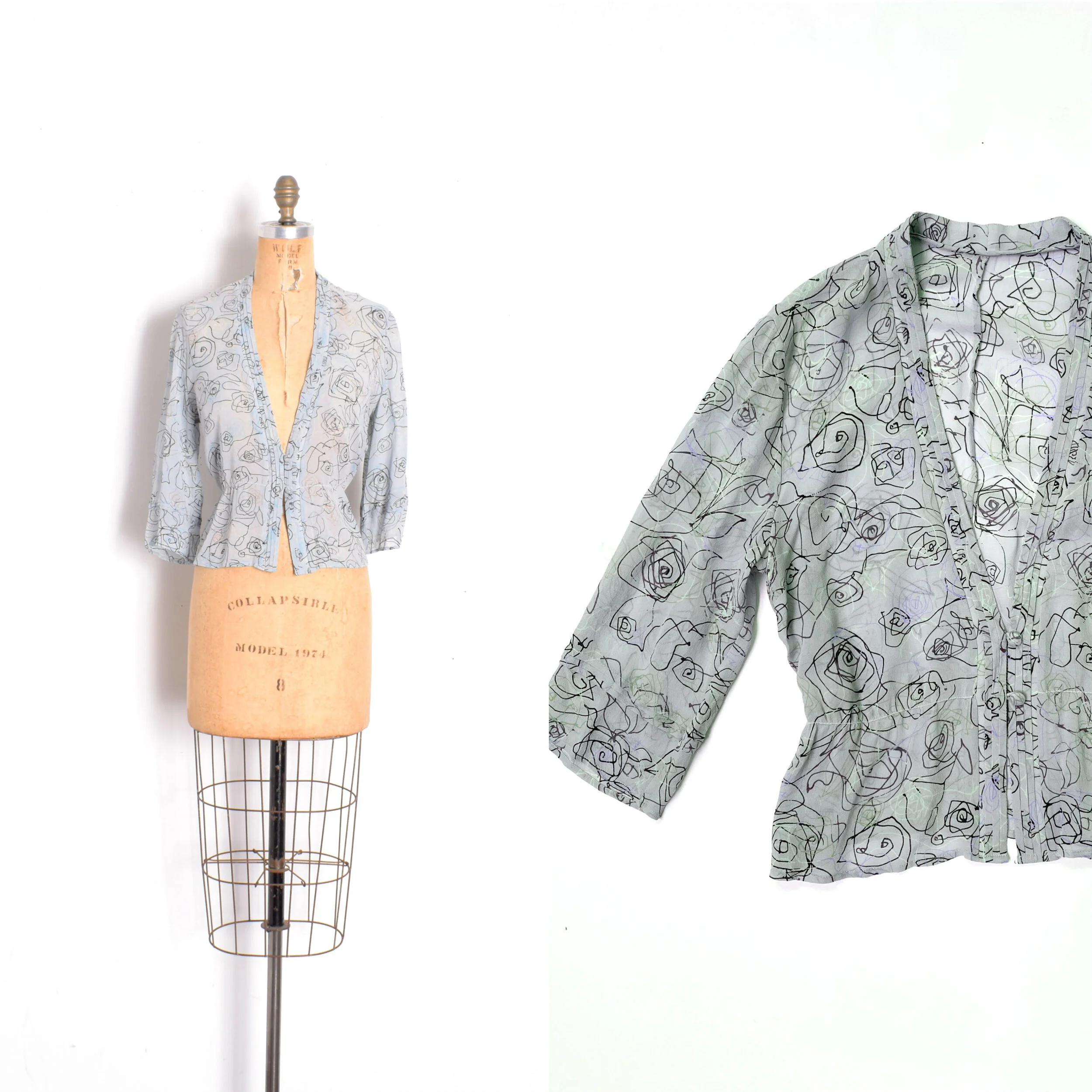 1970s Abstract Rose Silk Blouse-S/M