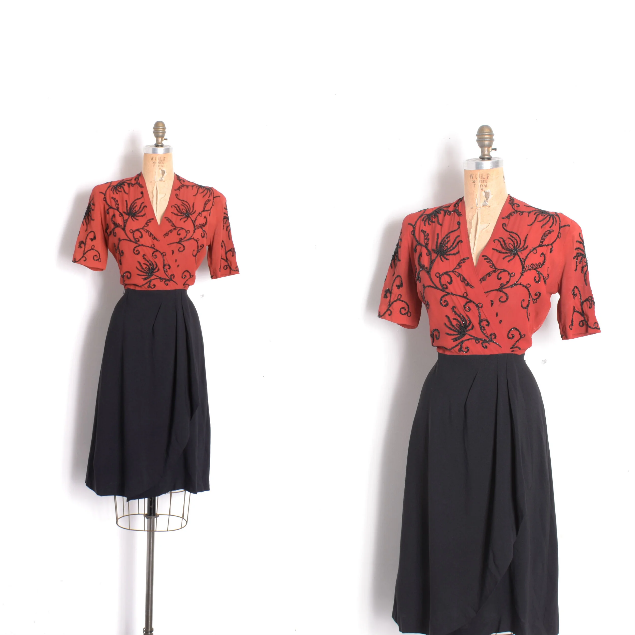 1940s Embroidered Rayon Wrap Dress-small