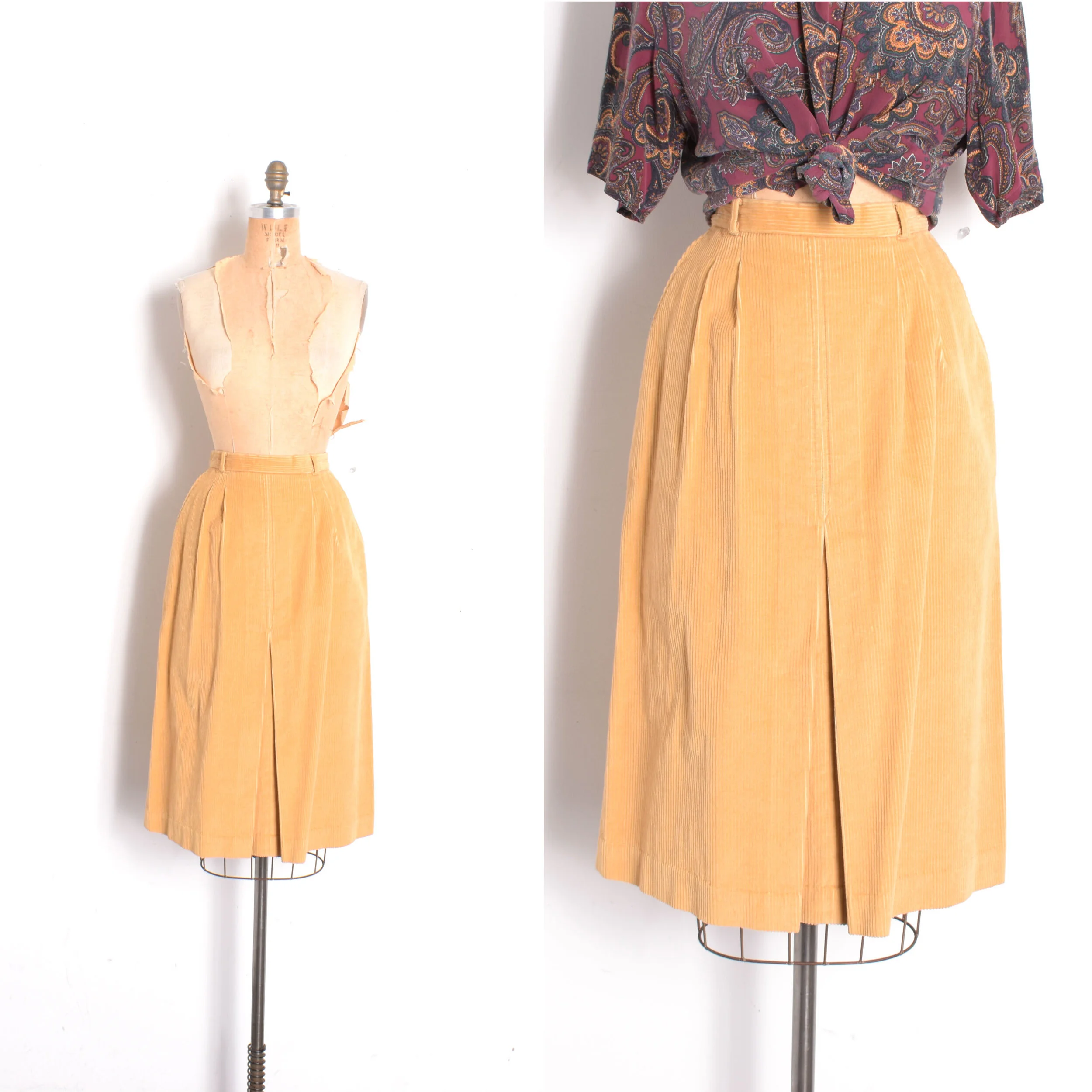 1980s Tan Corduroy Skirt-small