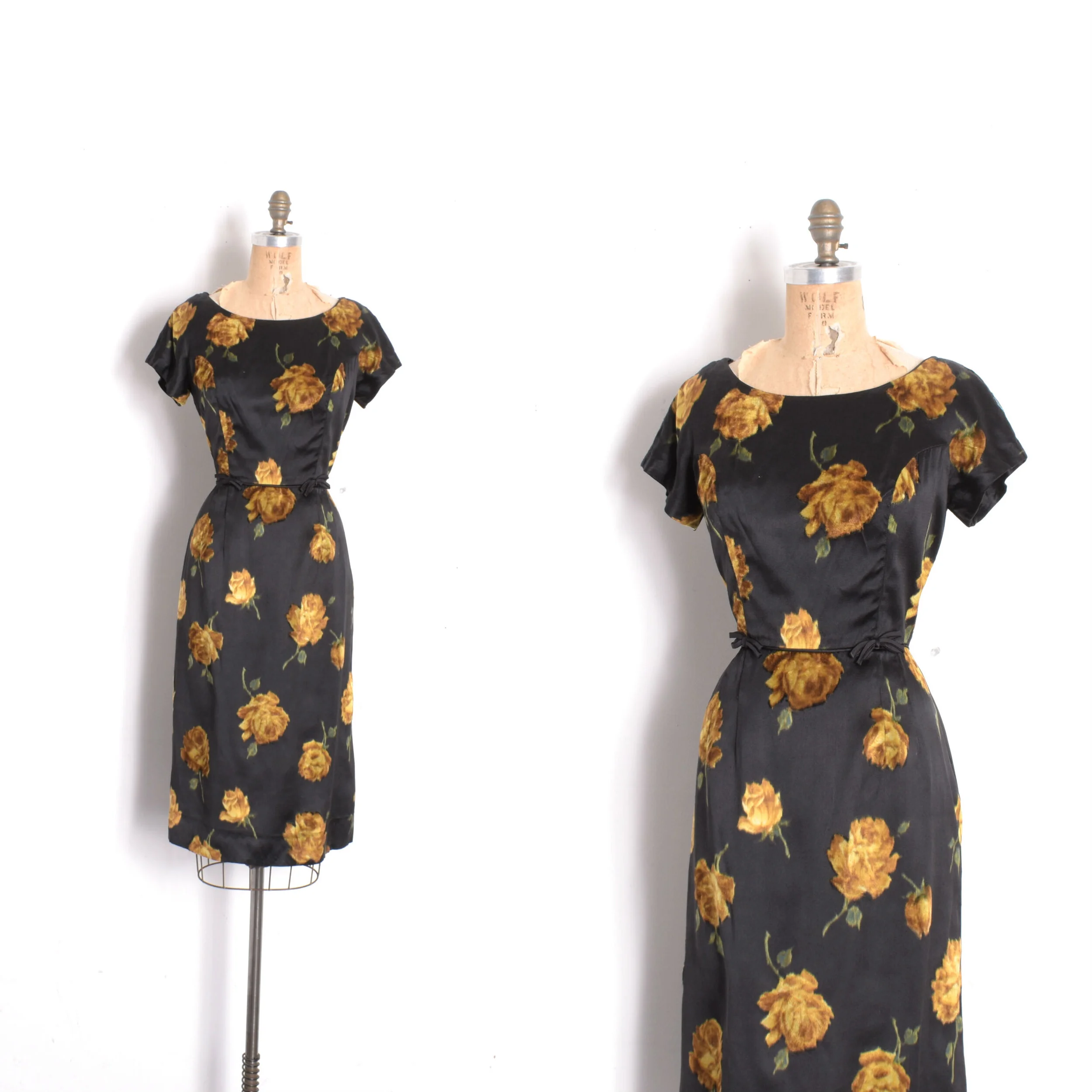 1950s Golden Rose Flocked Velvet Dress-medium