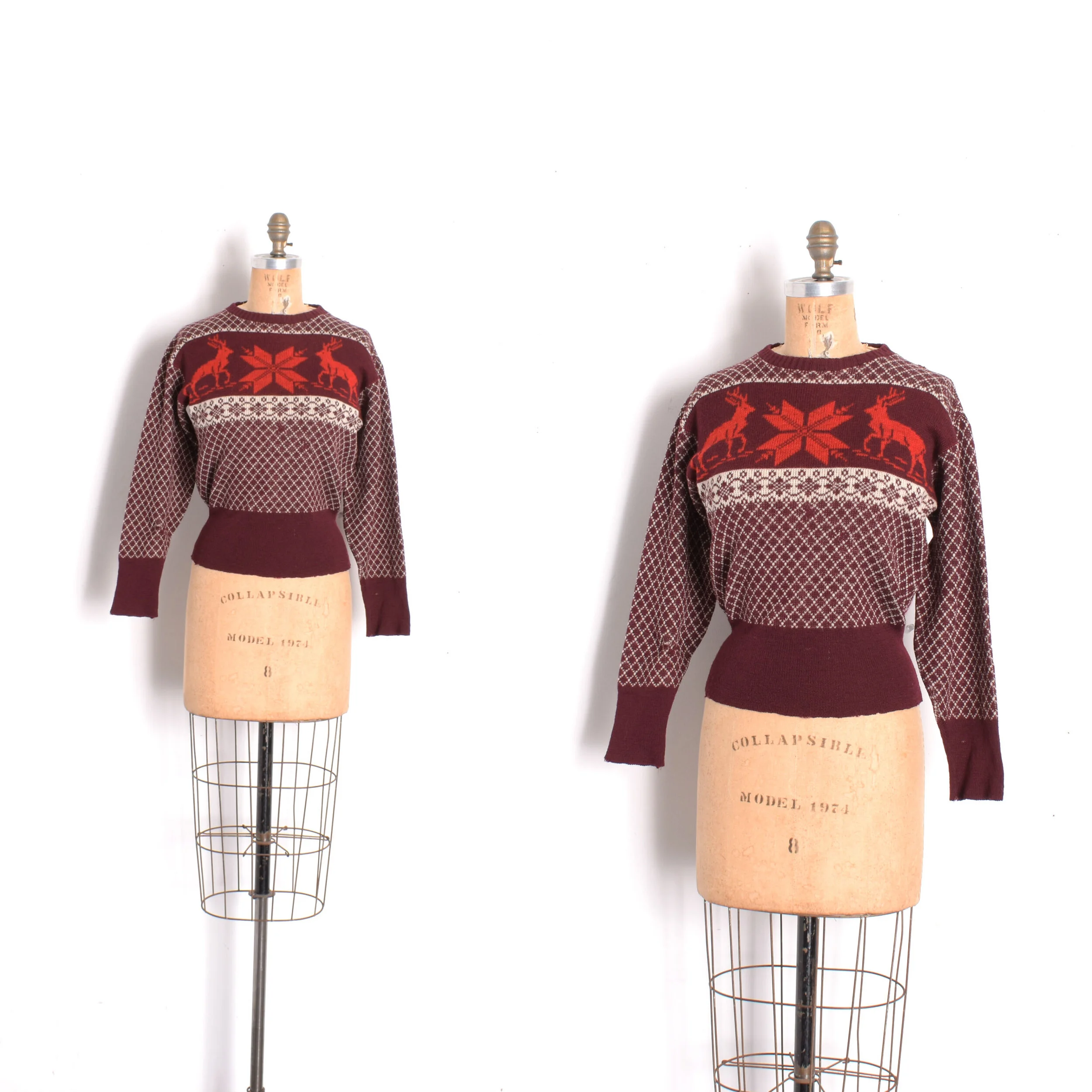 1940s Reindeer Wool Ski Sweater-medium