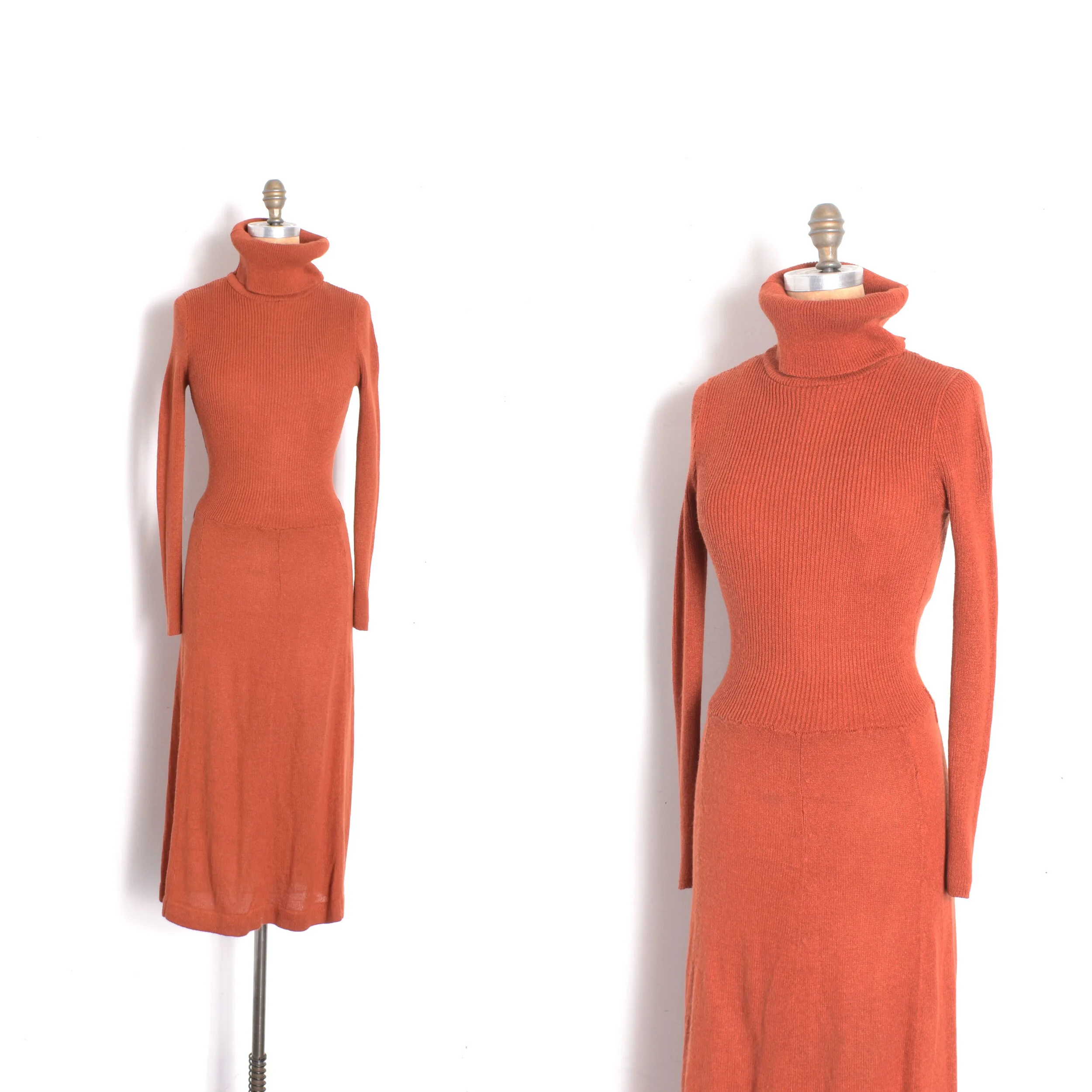 1970s Young Edwardian Rust Knit Dress-XS/S