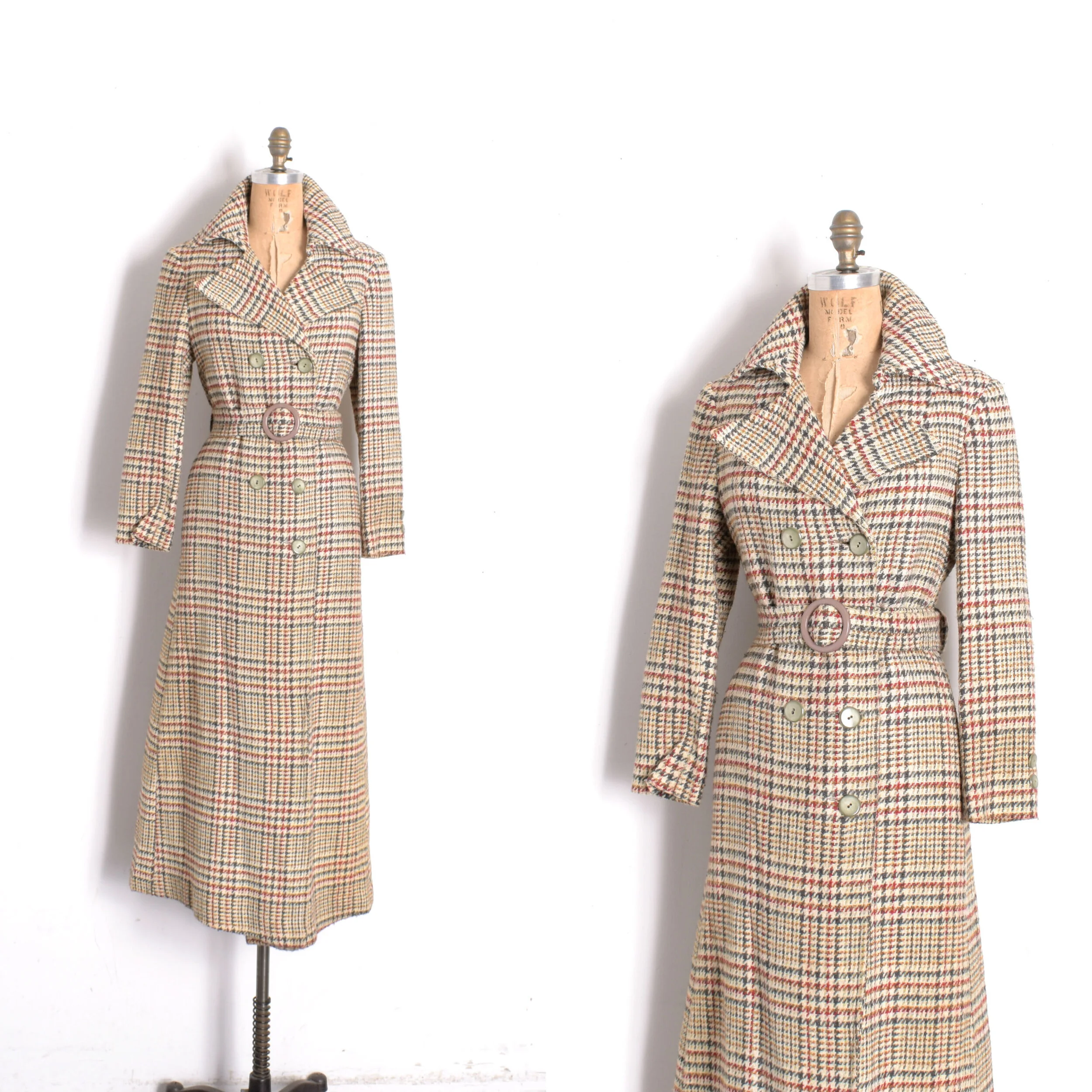 1970s Plaid Wool Maxi Coat-small