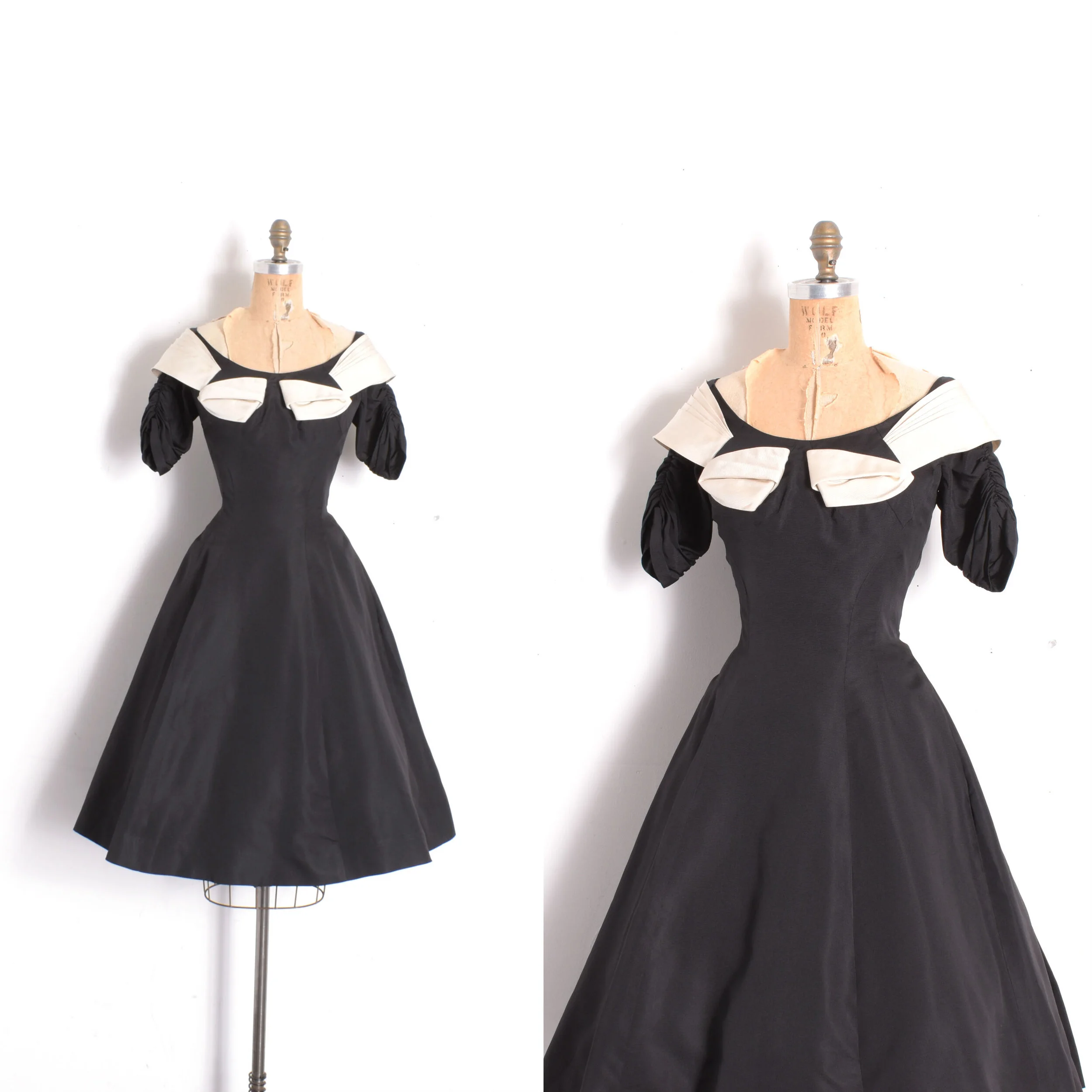 1950s Black and White Silk Party Dress-medium