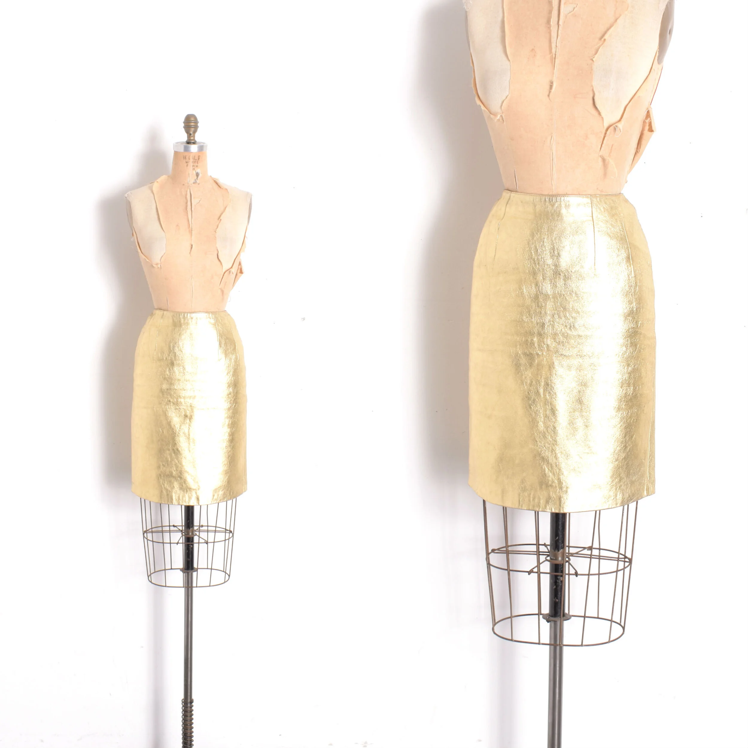 1980s Gold Leather Skirt-XS