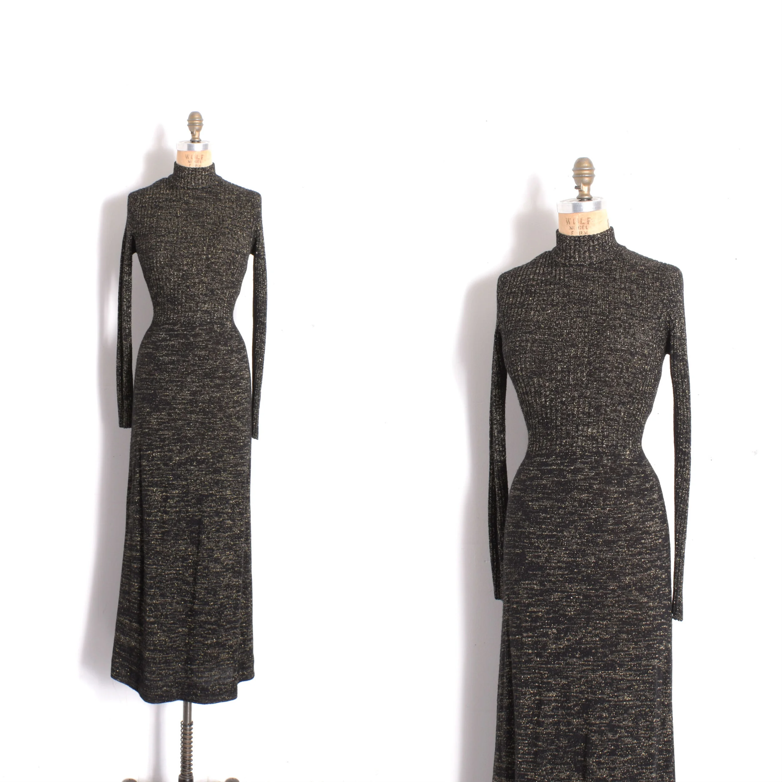 1970s Metallic Knit Maxi Dress-XS/S