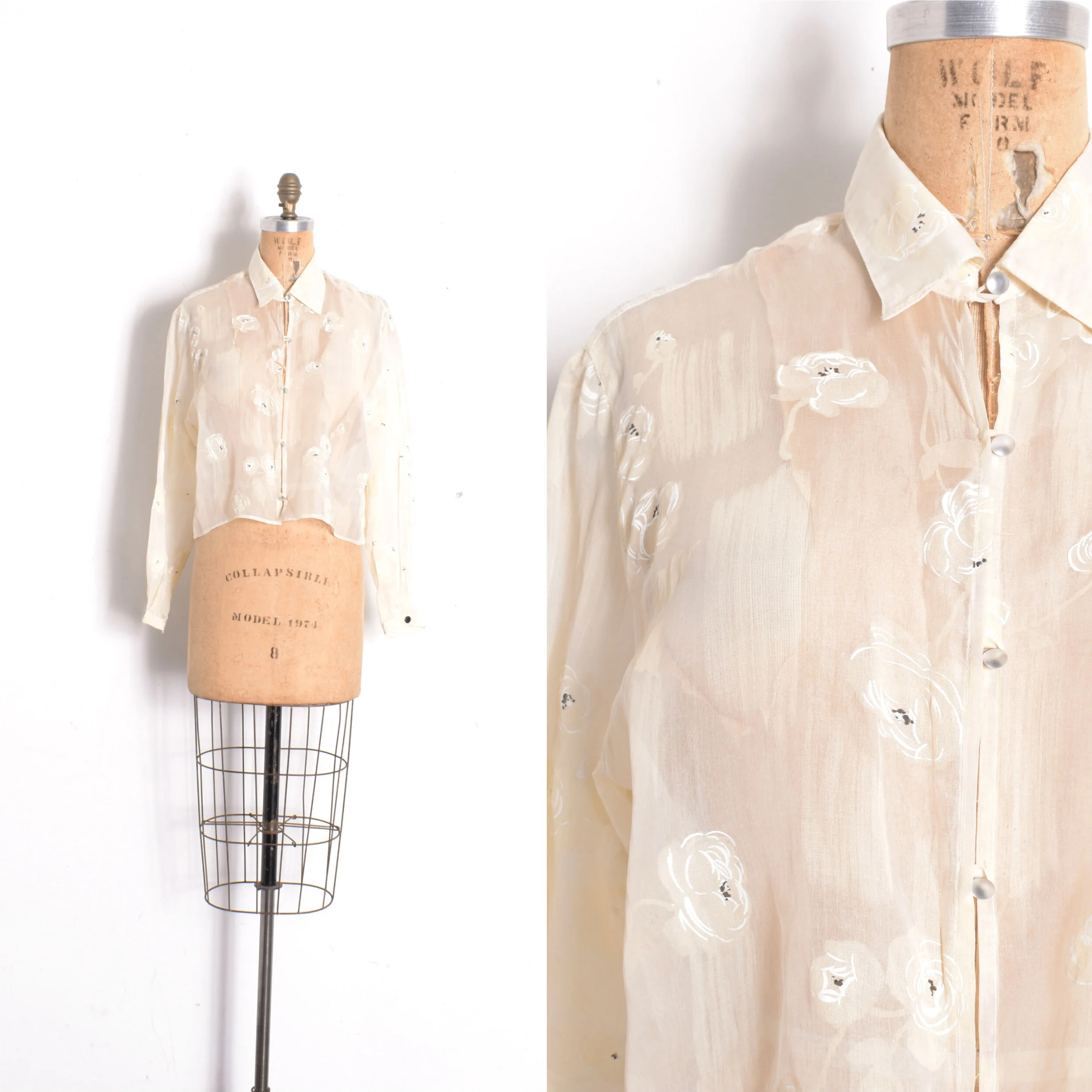1980s Floral Organza Blouse-S/M